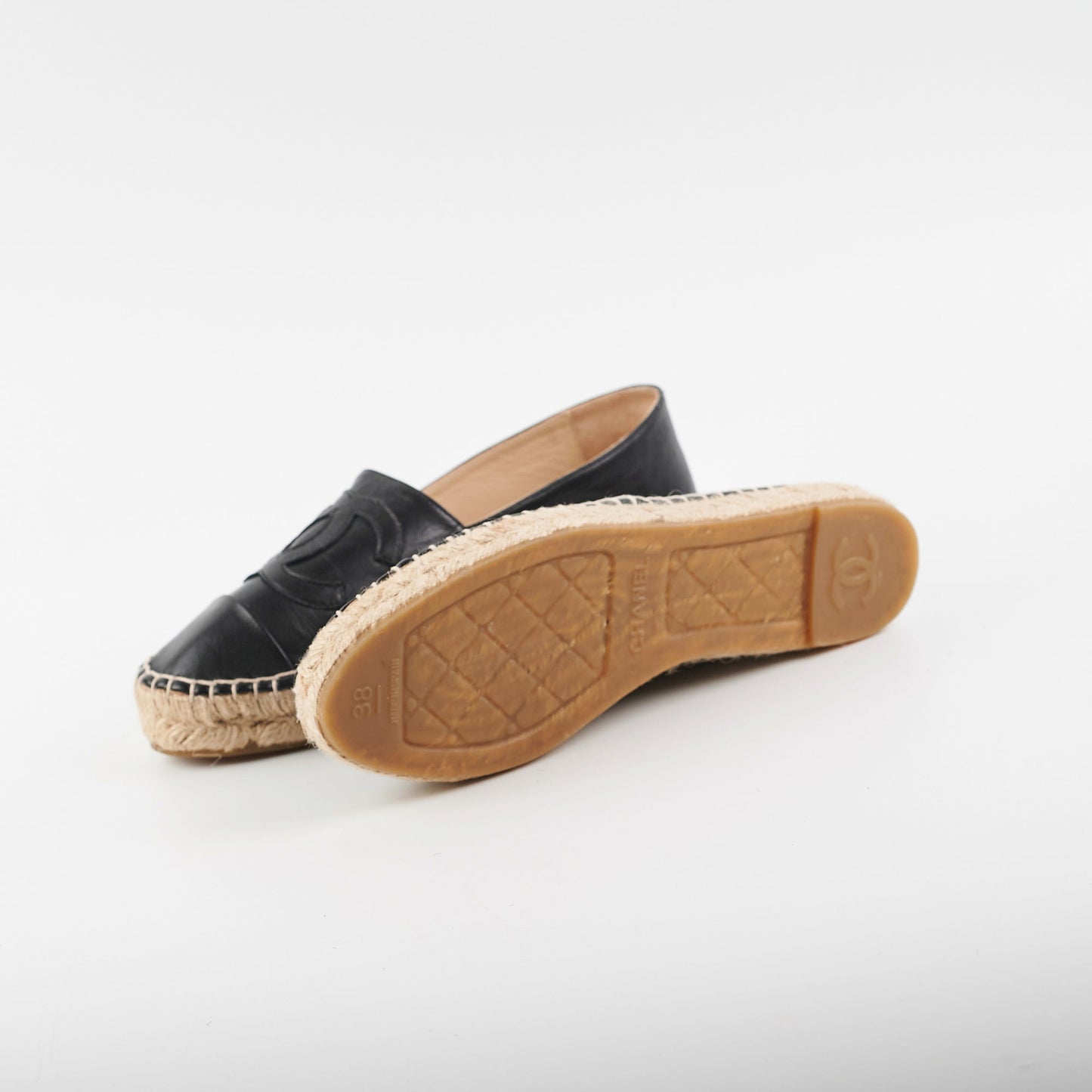 Chanel Espadrilles Size 38 Black Lambskin Shoes