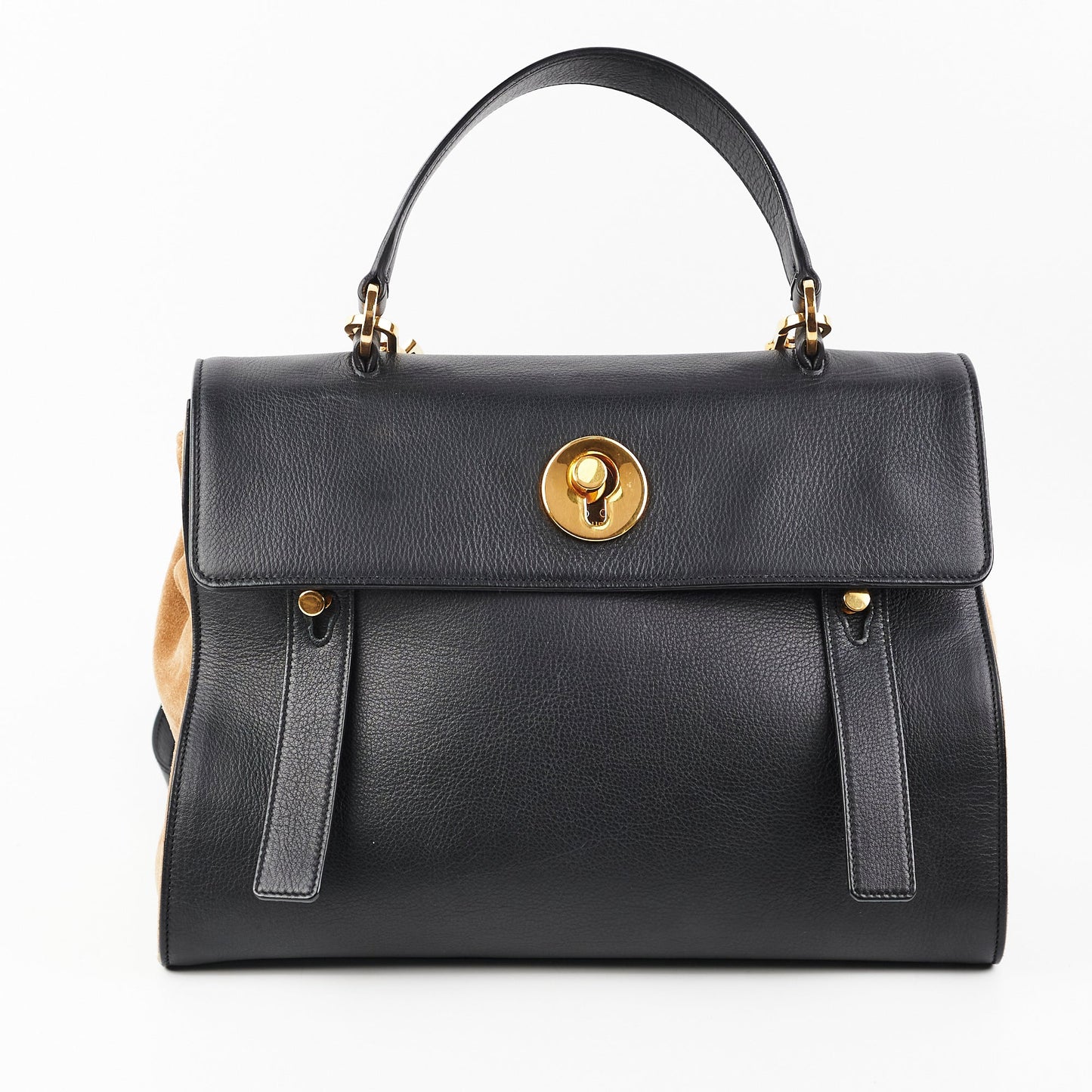 Saint Laurent Muse Calfskin Black and Beige Shoulder Bag