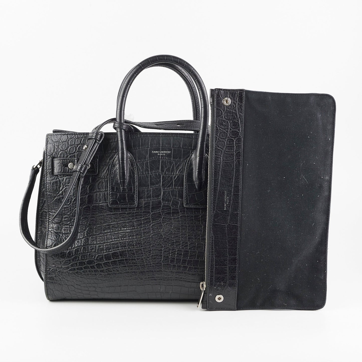 Saint Laurent Crocodile Embossed Calfskin Black