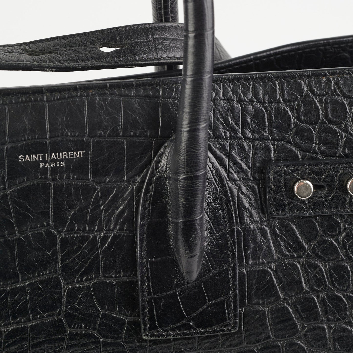 Saint Laurent Crocodile Embossed Calfskin Black