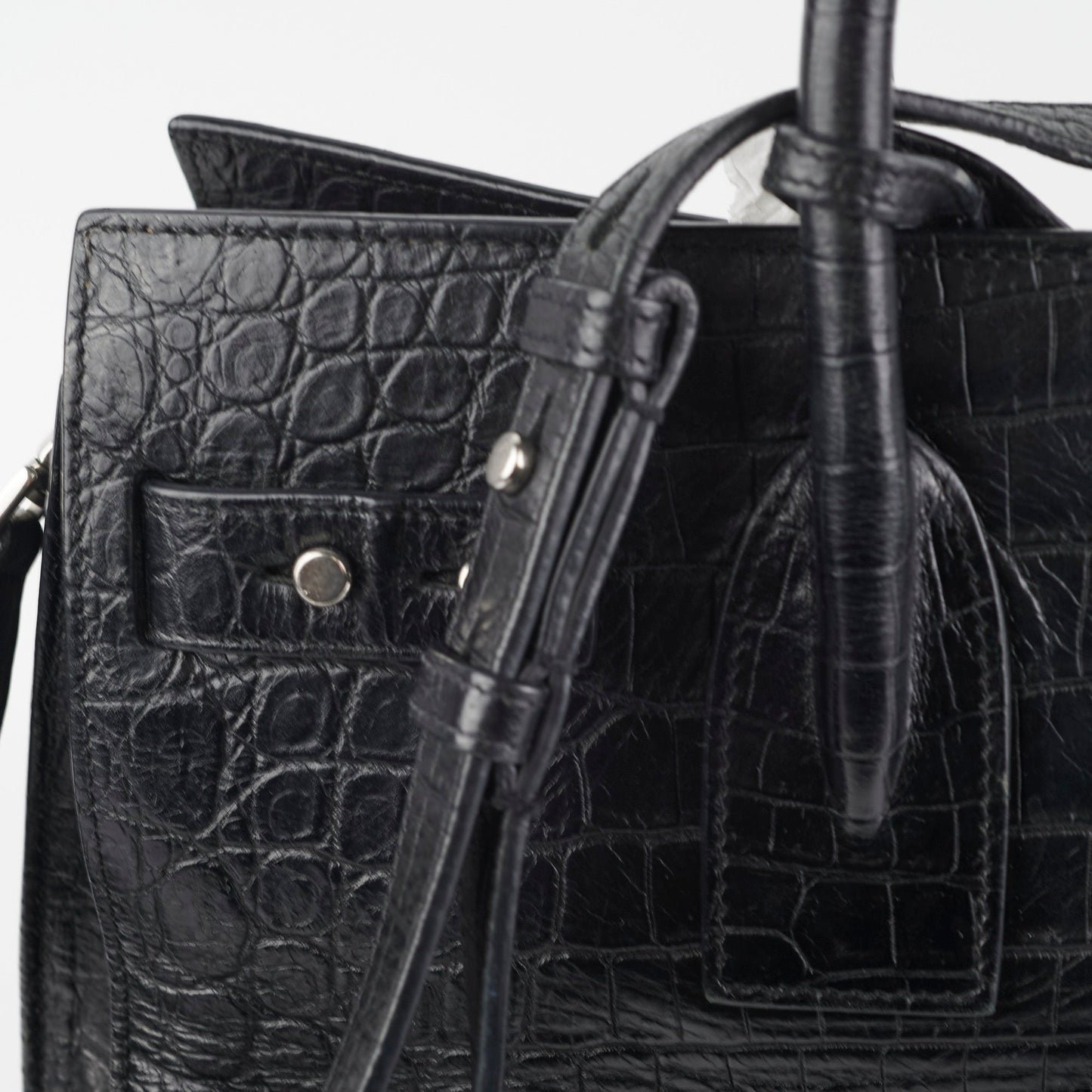 Saint Laurent Crocodile Embossed Calfskin Black