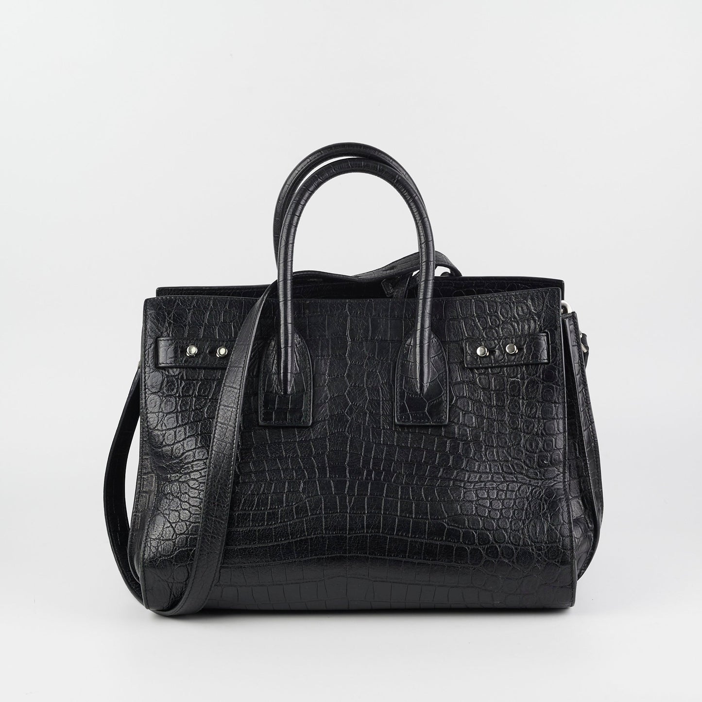 Saint Laurent Crocodile Embossed Calfskin Black