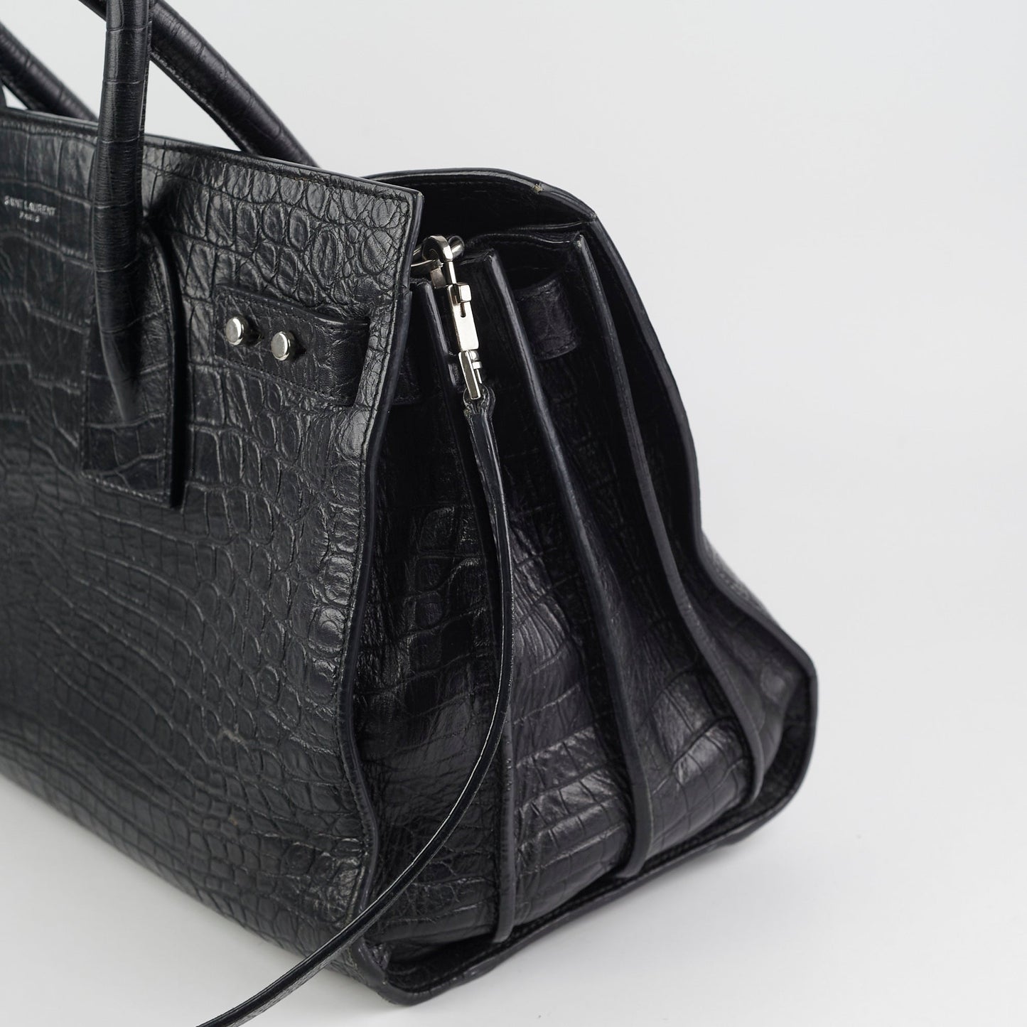 Saint Laurent Crocodile Embossed Calfskin Black