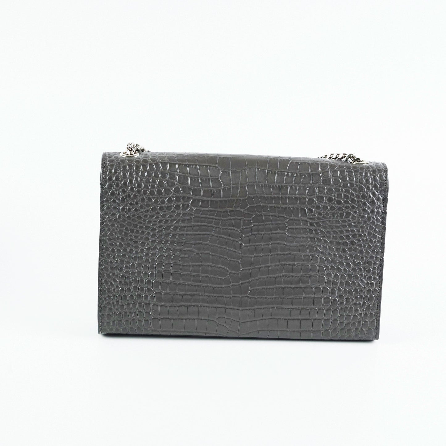 Saint Laurent Medium Kate Grey Croc Embossed Bag