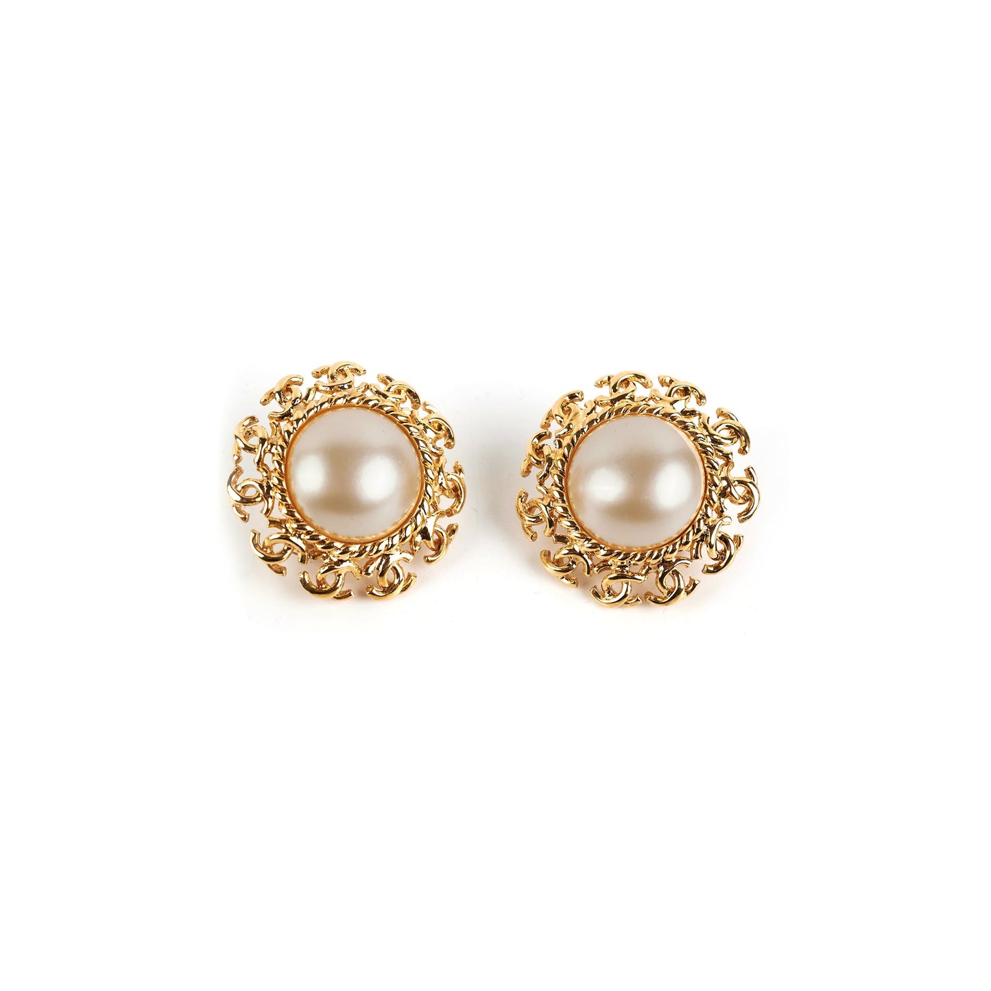 Chanel Clip On Gold Peal Large Earrings Costume Jewellery