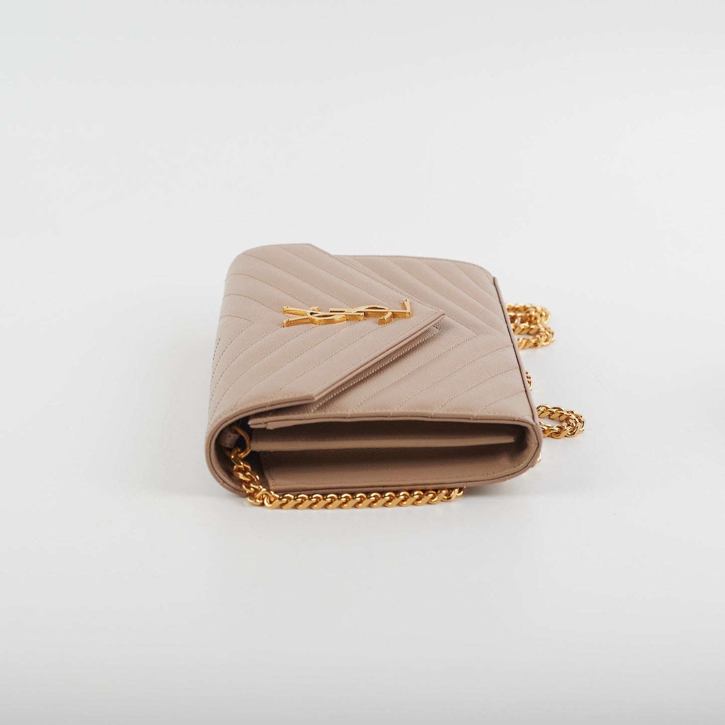 Saint Laurent Classic Cassandre Chain Wallet on Chain WOC Dark Beige