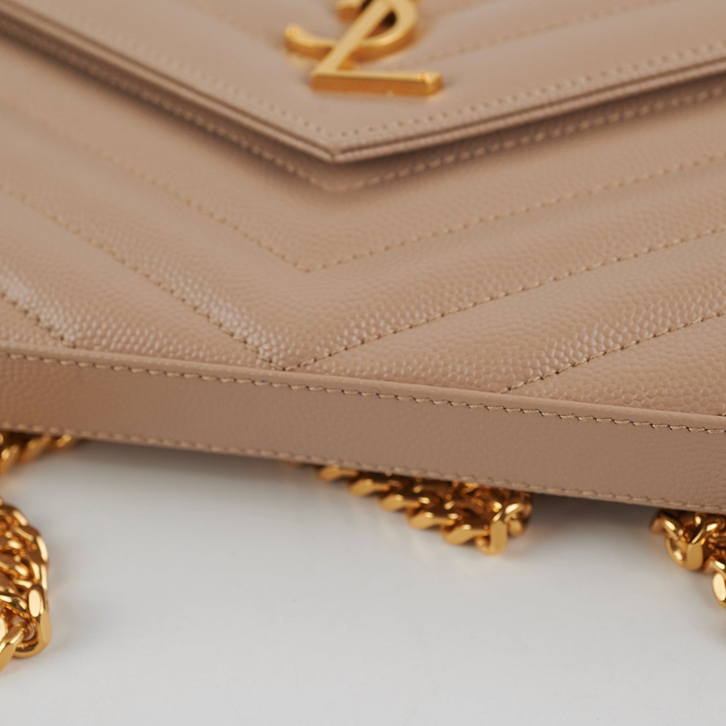 Saint Laurent Classic Cassandre Chain Wallet on Chain WOC Dark Beige
