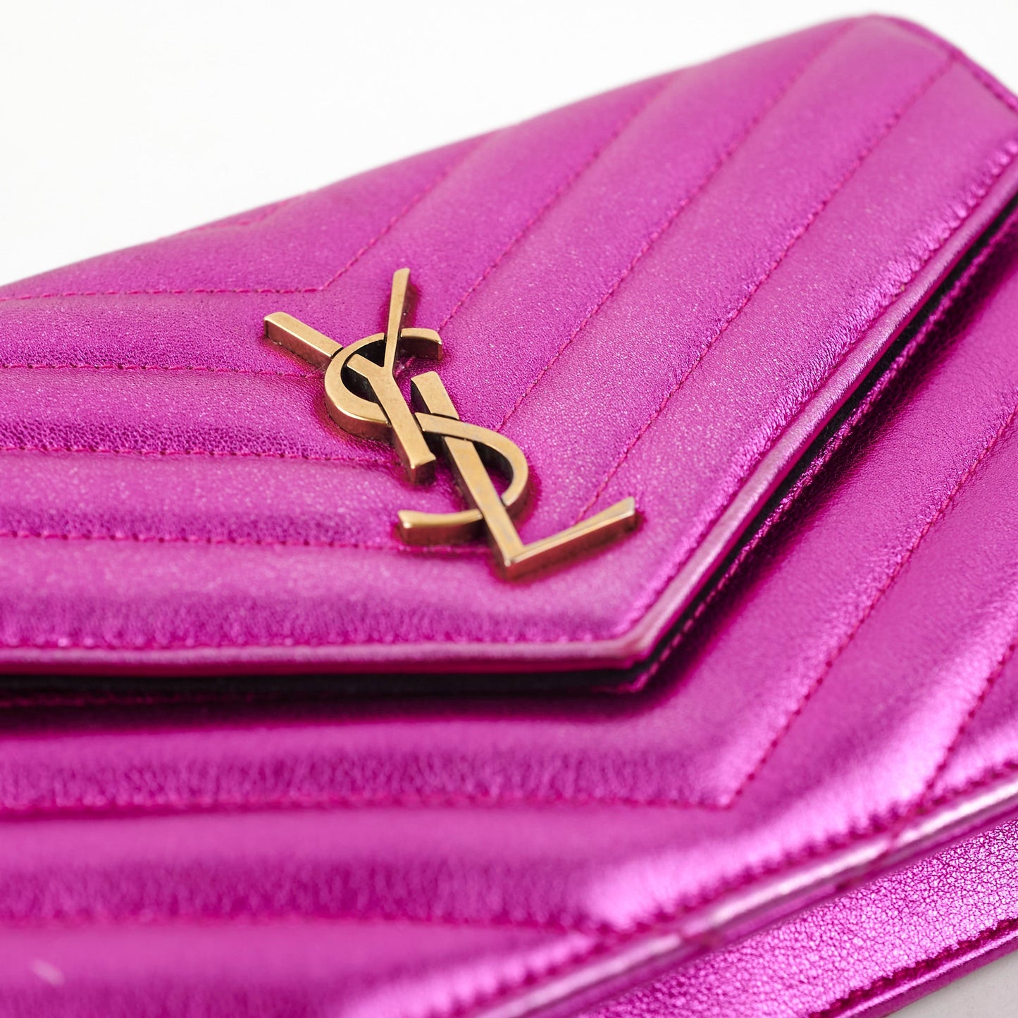 Saint Laurent Envelope Wallet On Chain WOC Metallic Pink