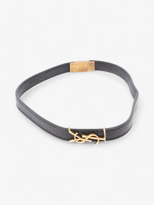 Saint Laurent Cassandre Double Wrap Bracelet Black / Gold Calfskin Leather