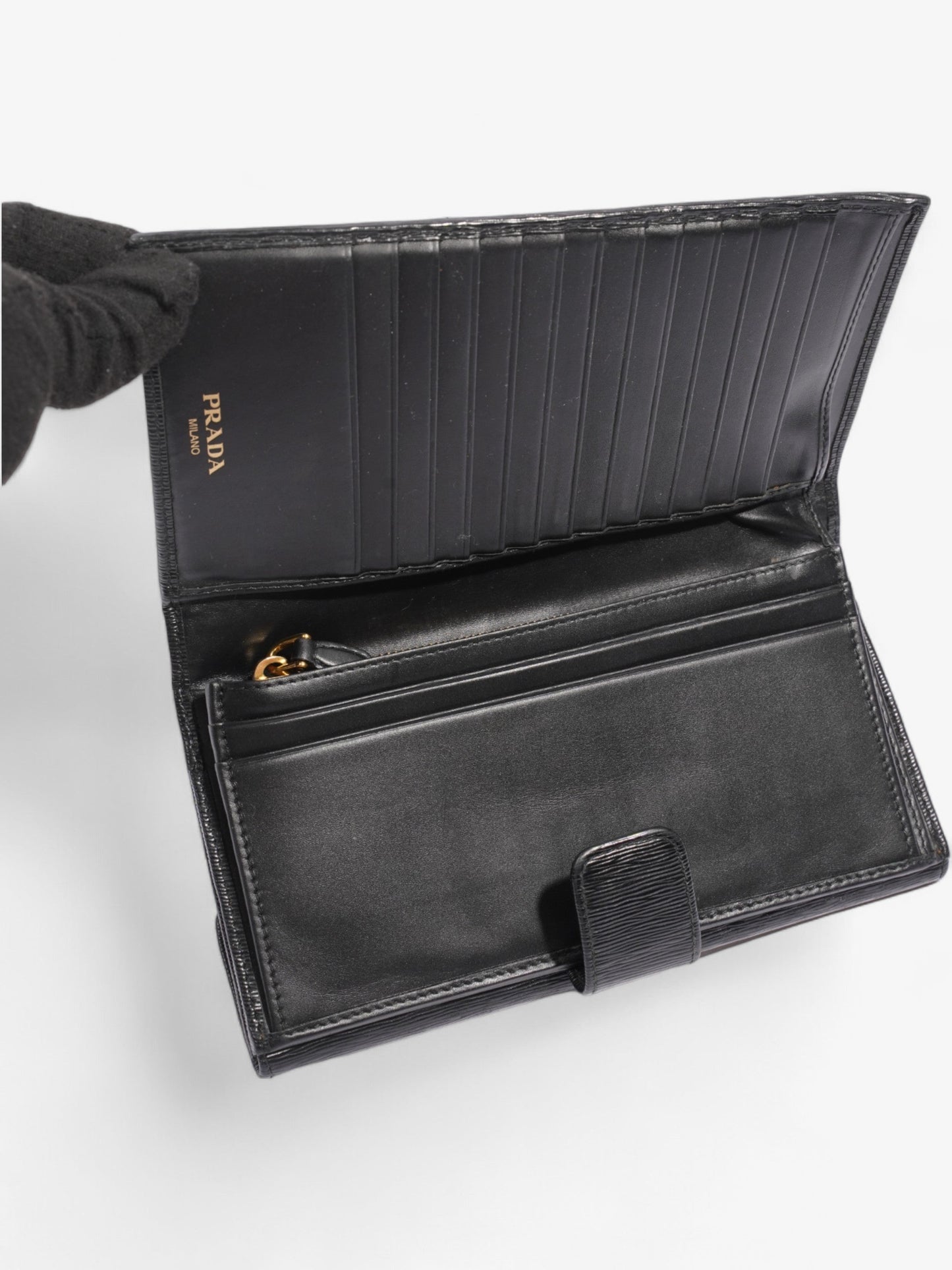 Prada Continental Flap Wallet Black Leather