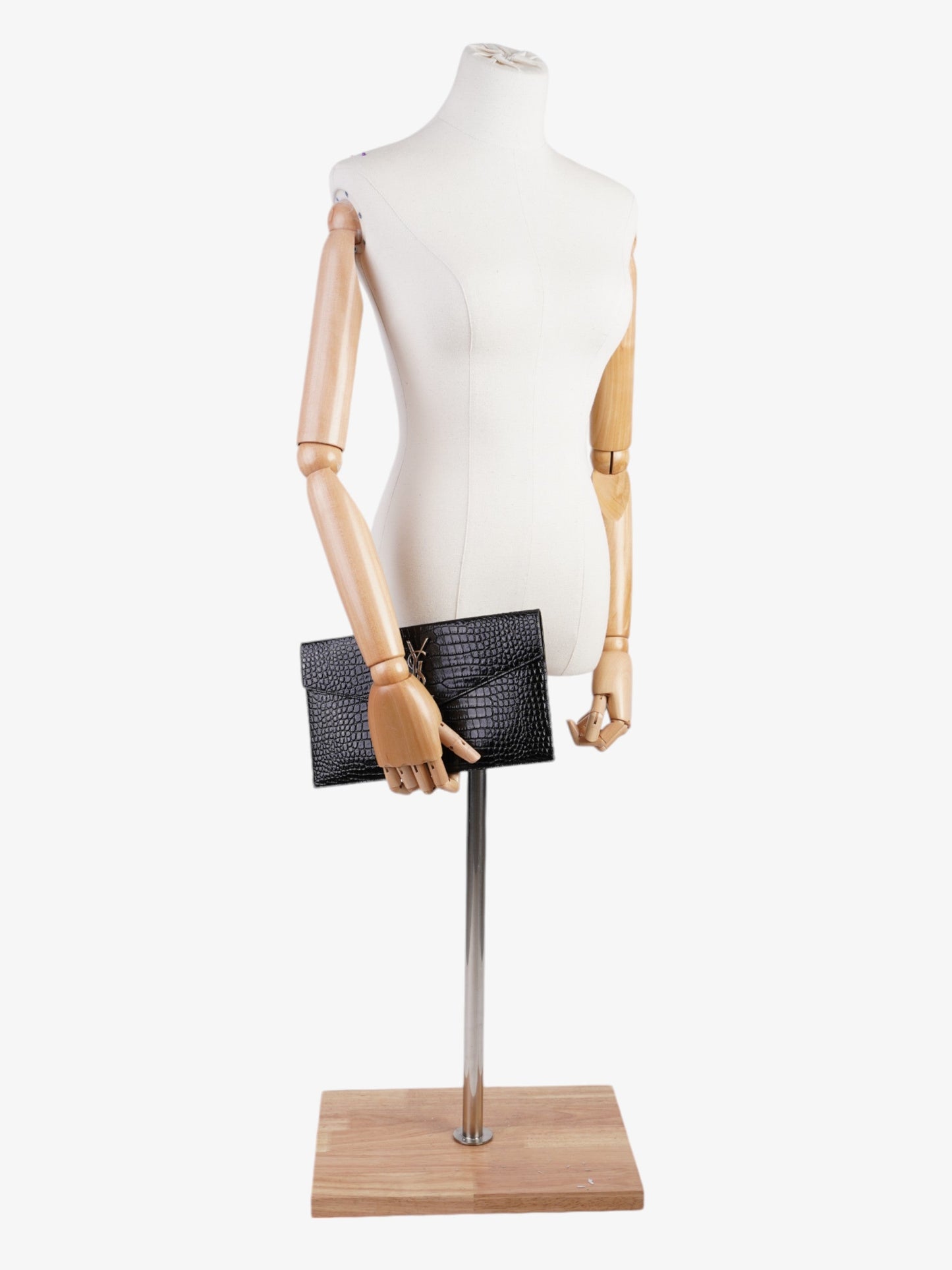 Saint Laurent Uptown Clutch Black Embossed Leather Medium