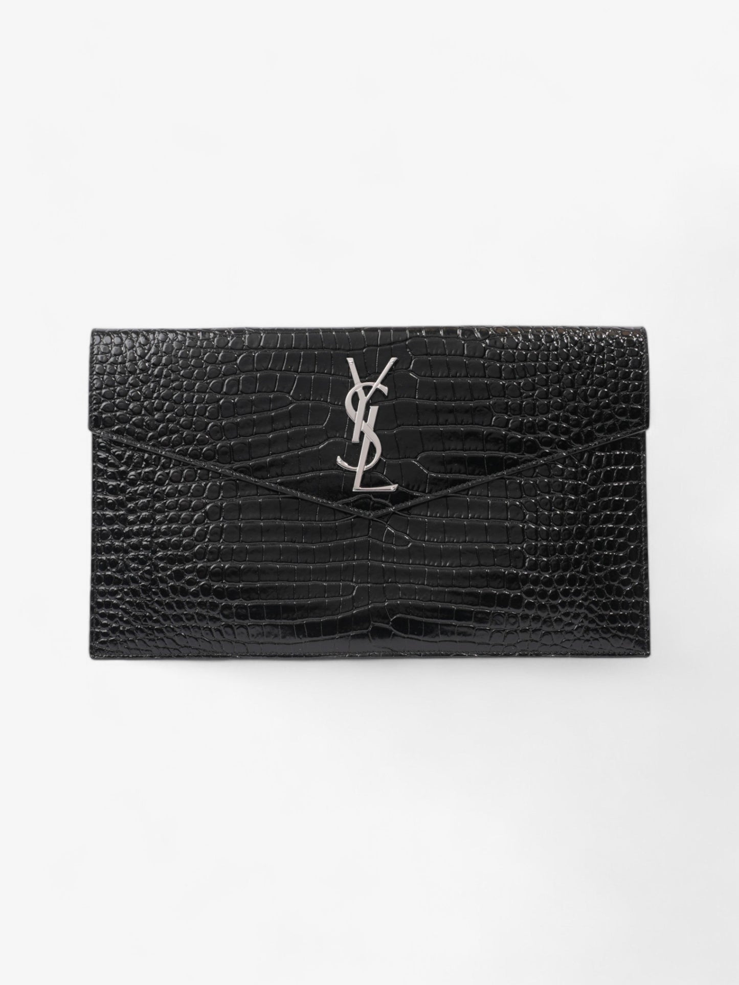 Saint Laurent Uptown Clutch Black Embossed Leather Medium