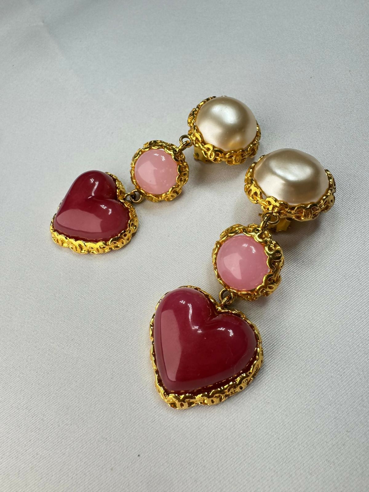 Chanel Vintage Heart Gripoix & Faux Pearl Clip-On Earrings