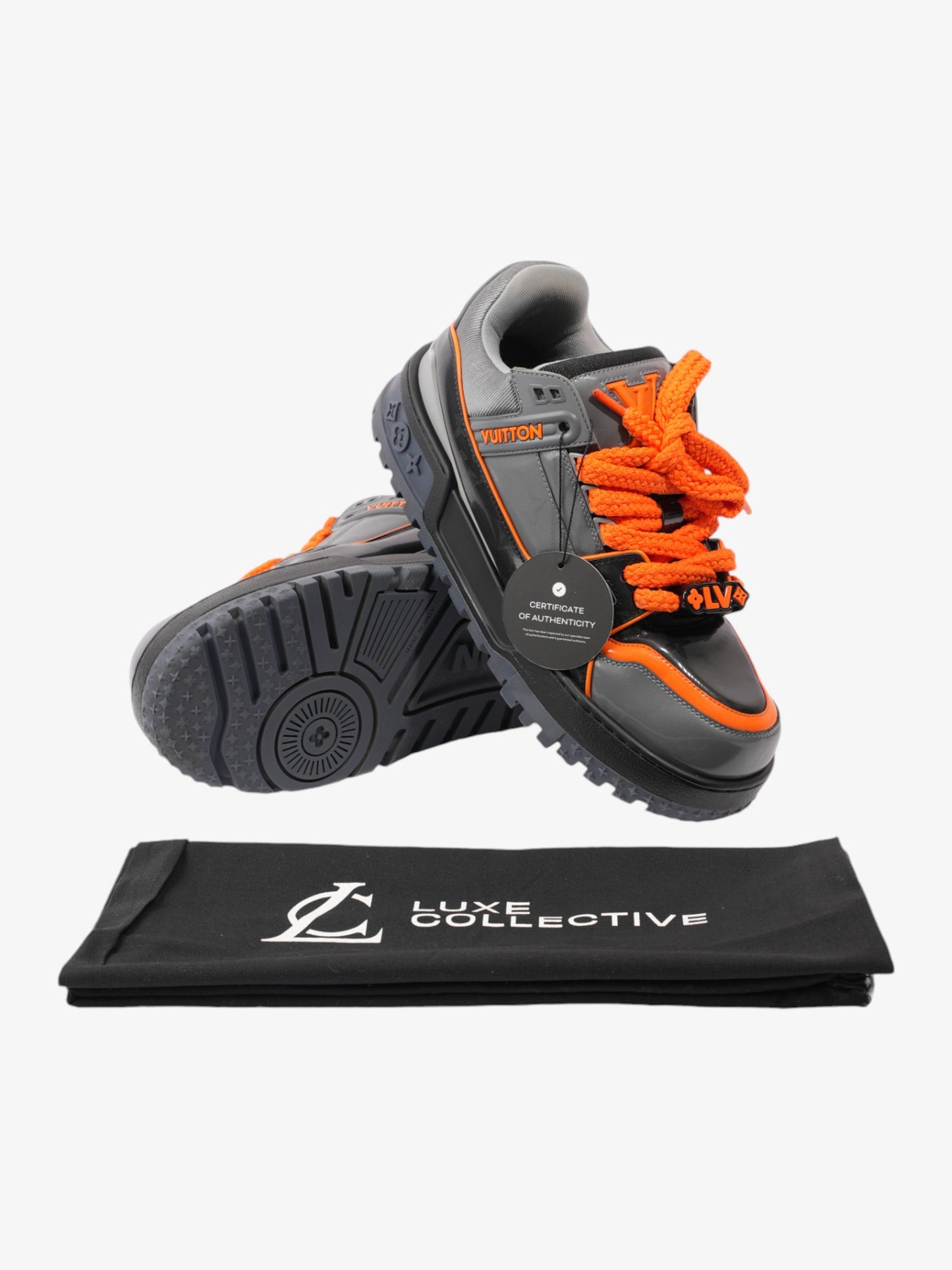 Louis Vuitton LV Maxi Sneakers Grey / Orange / Black Rubber EU 42.5 UK 8.5