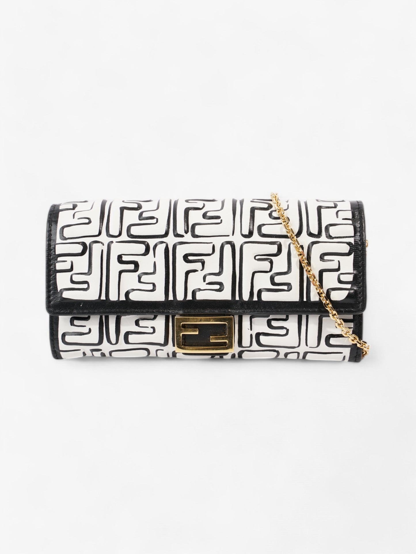 Fendi x Joshua Vides FF Embossed Continental Wallet on Chain Black / White Nappa Leather