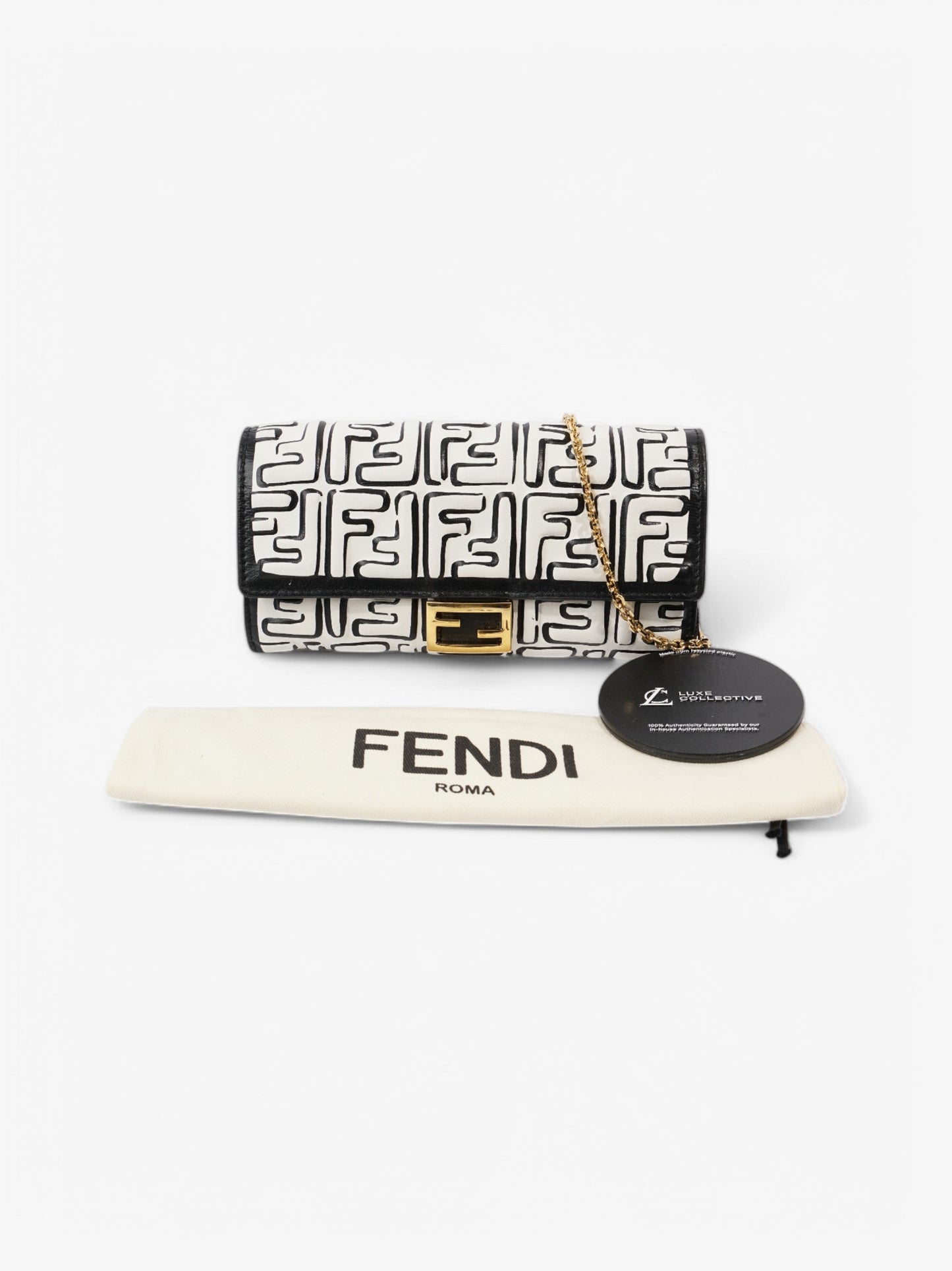 Fendi x Joshua Vides FF Embossed Continental Wallet on Chain Black / White Nappa Leather