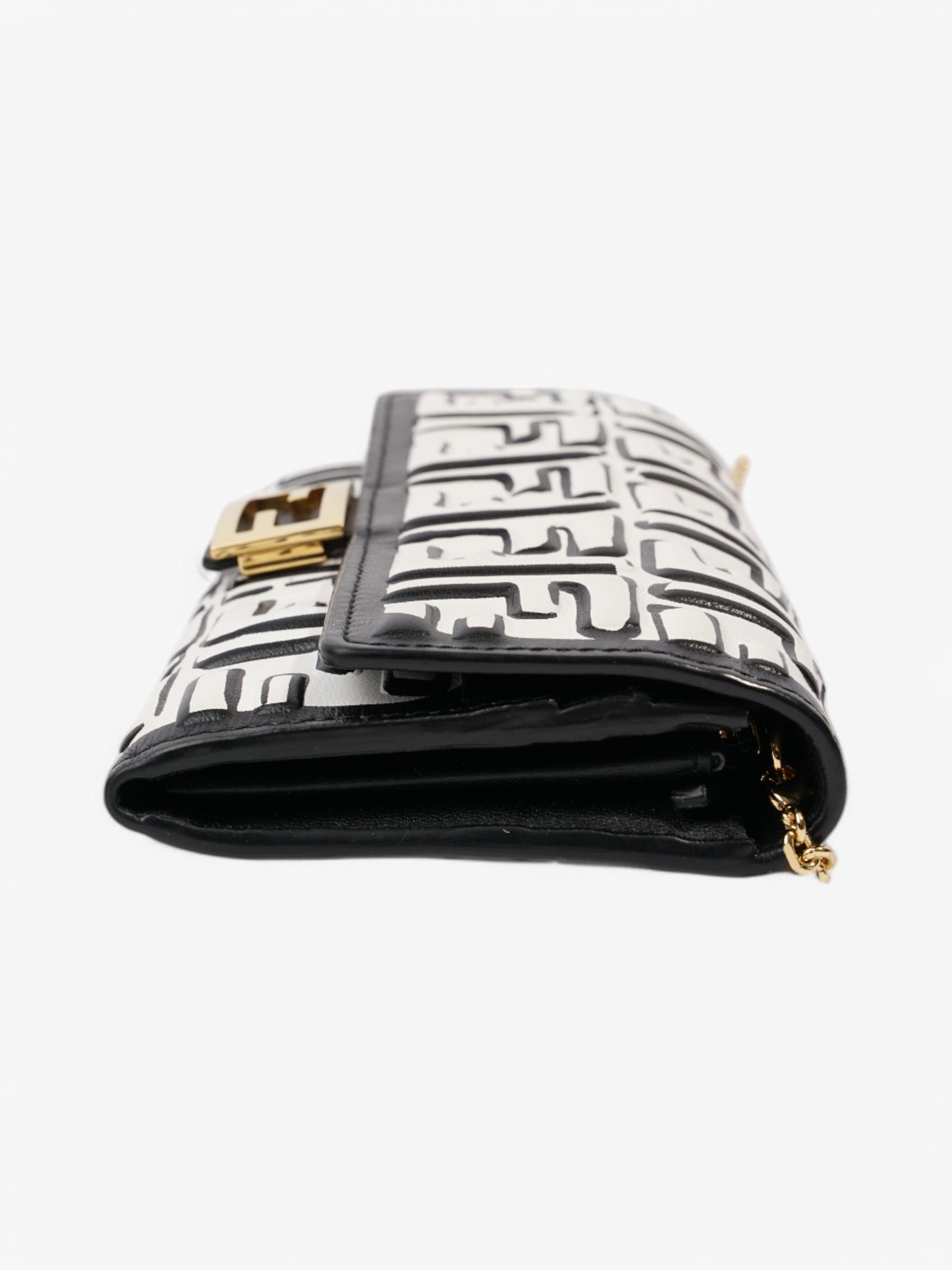 Fendi x Joshua Vides FF Embossed Continental Wallet on Chain Black / White Nappa Leather