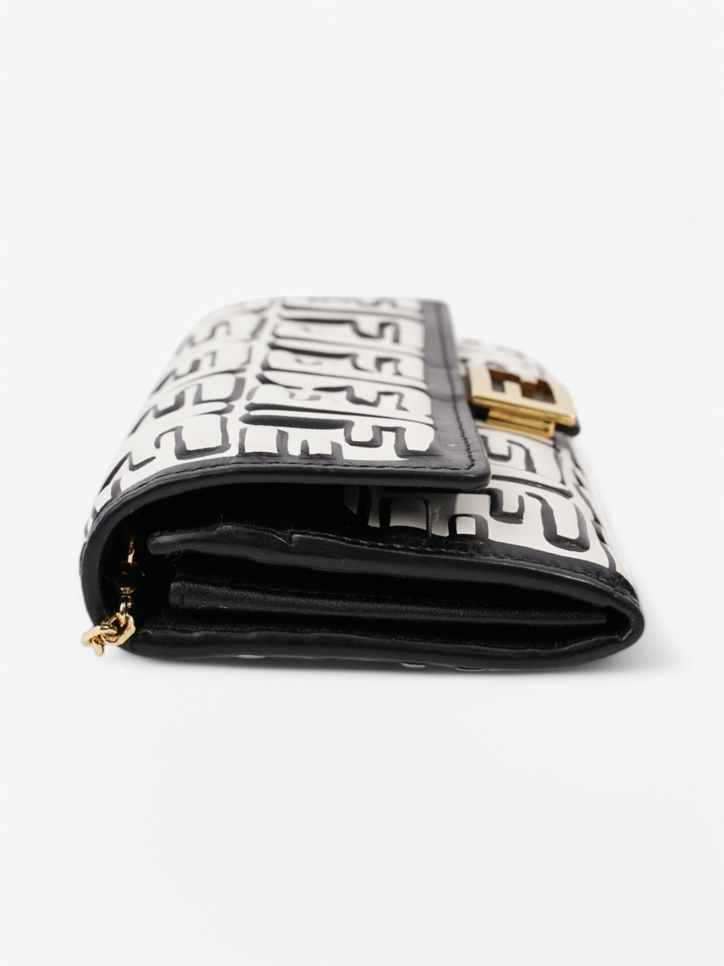 Fendi x Joshua Vides FF Embossed Continental Wallet on Chain Black / White Nappa Leather