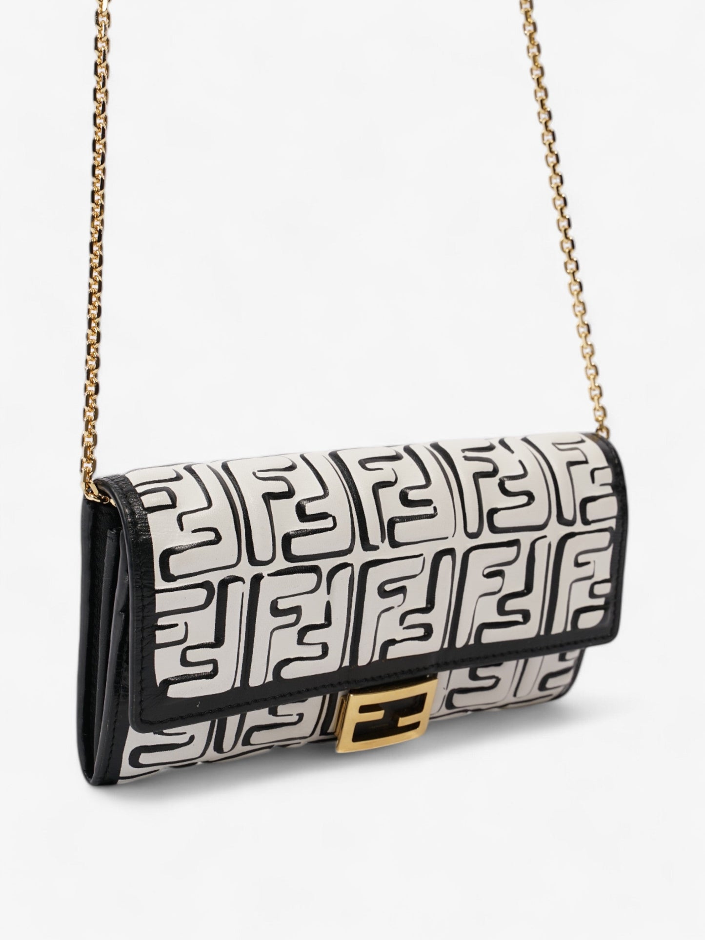 Fendi x Joshua Vides FF Embossed Continental Wallet on Chain Black / White Nappa Leather