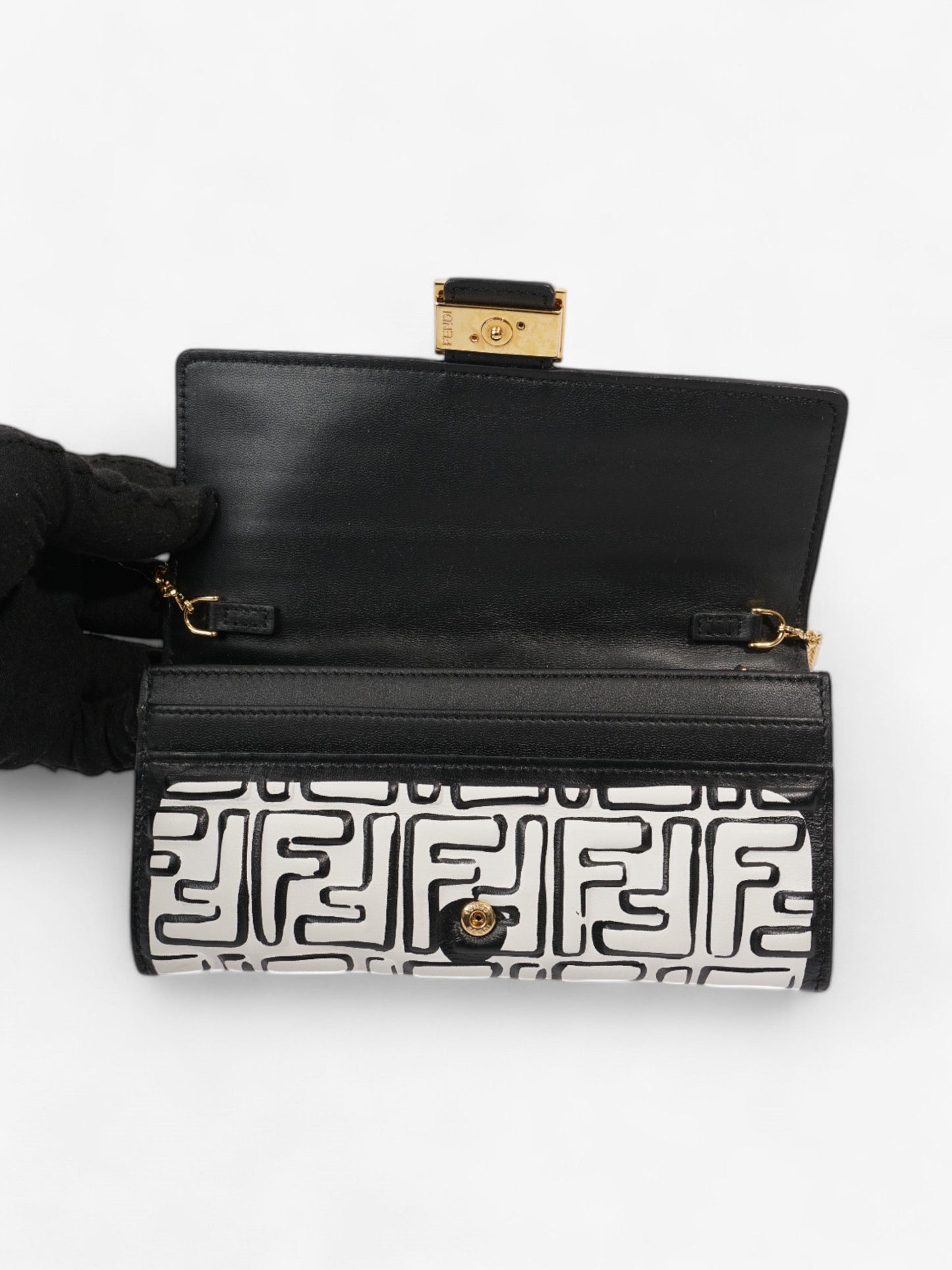 Fendi x Joshua Vides FF Embossed Continental Wallet on Chain Black / White Nappa Leather