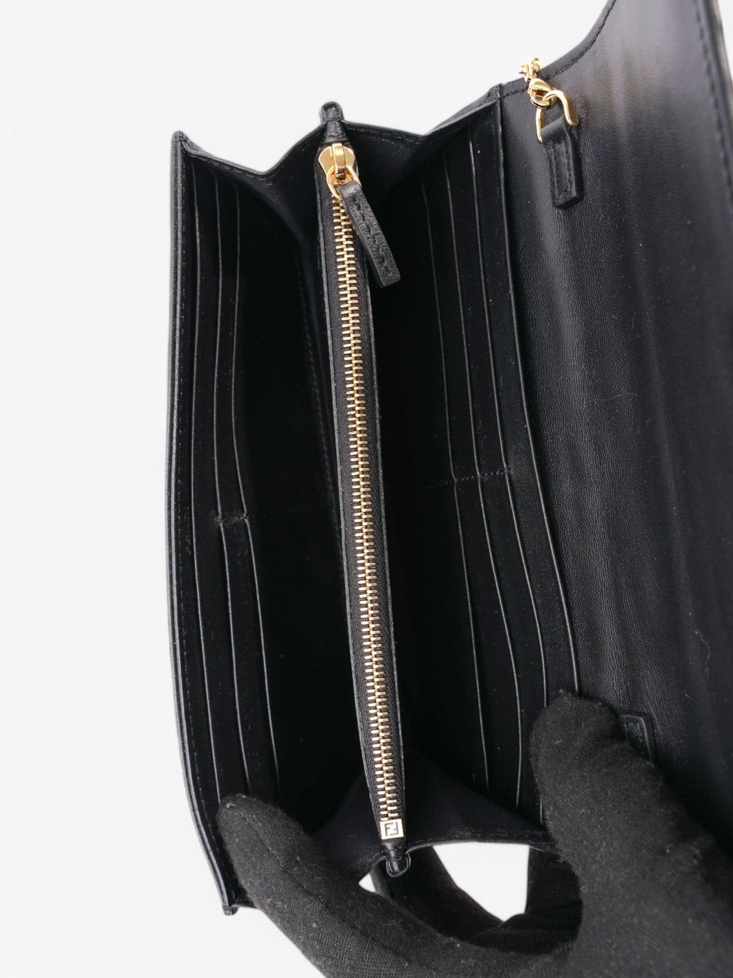 Fendi x Joshua Vides FF Embossed Continental Wallet on Chain Black / White Nappa Leather
