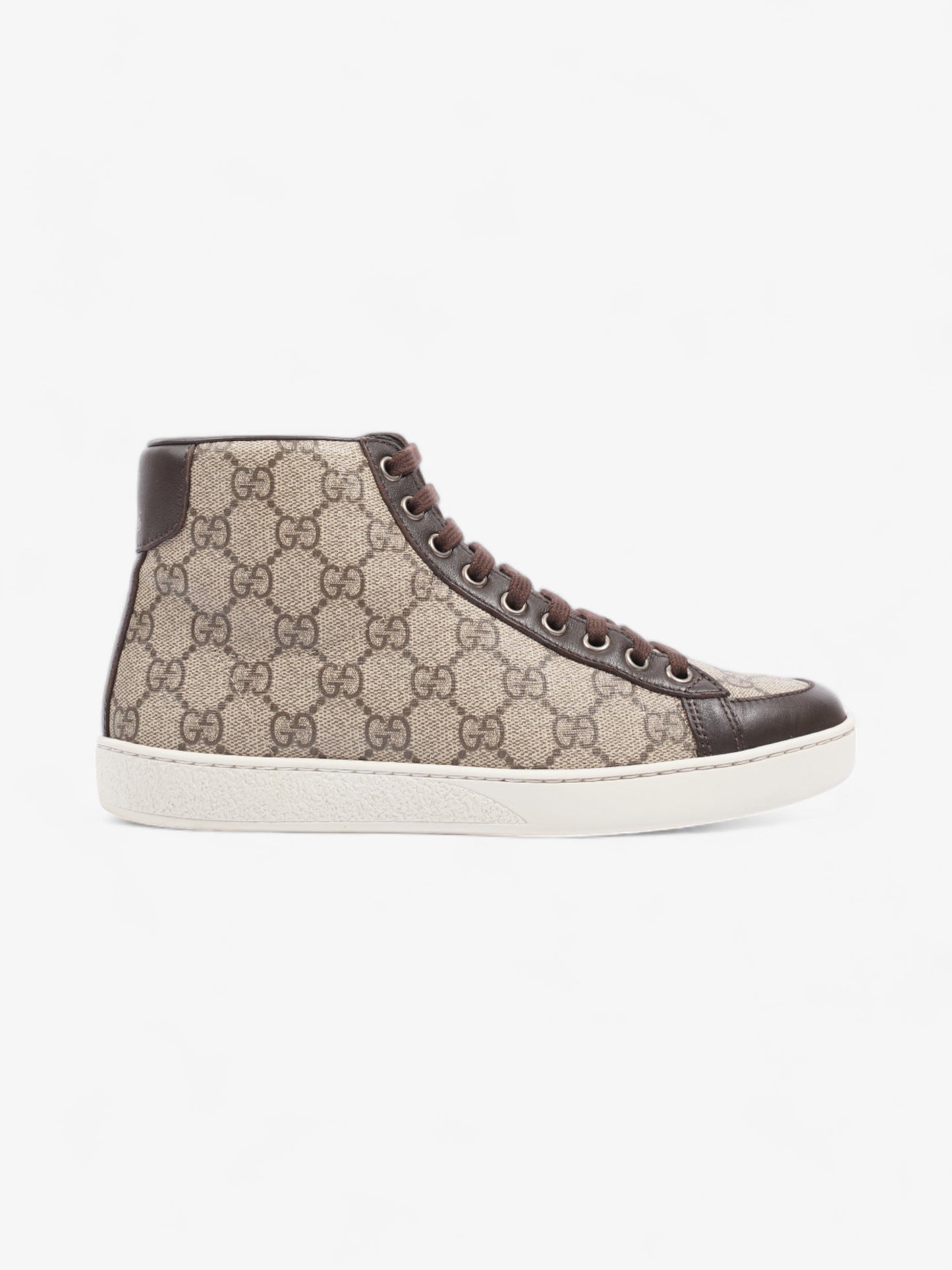 Gucci High Top Sneakers Beige And Ebony GG Supreme / Brown Coated Canvas EU 37 UK 4