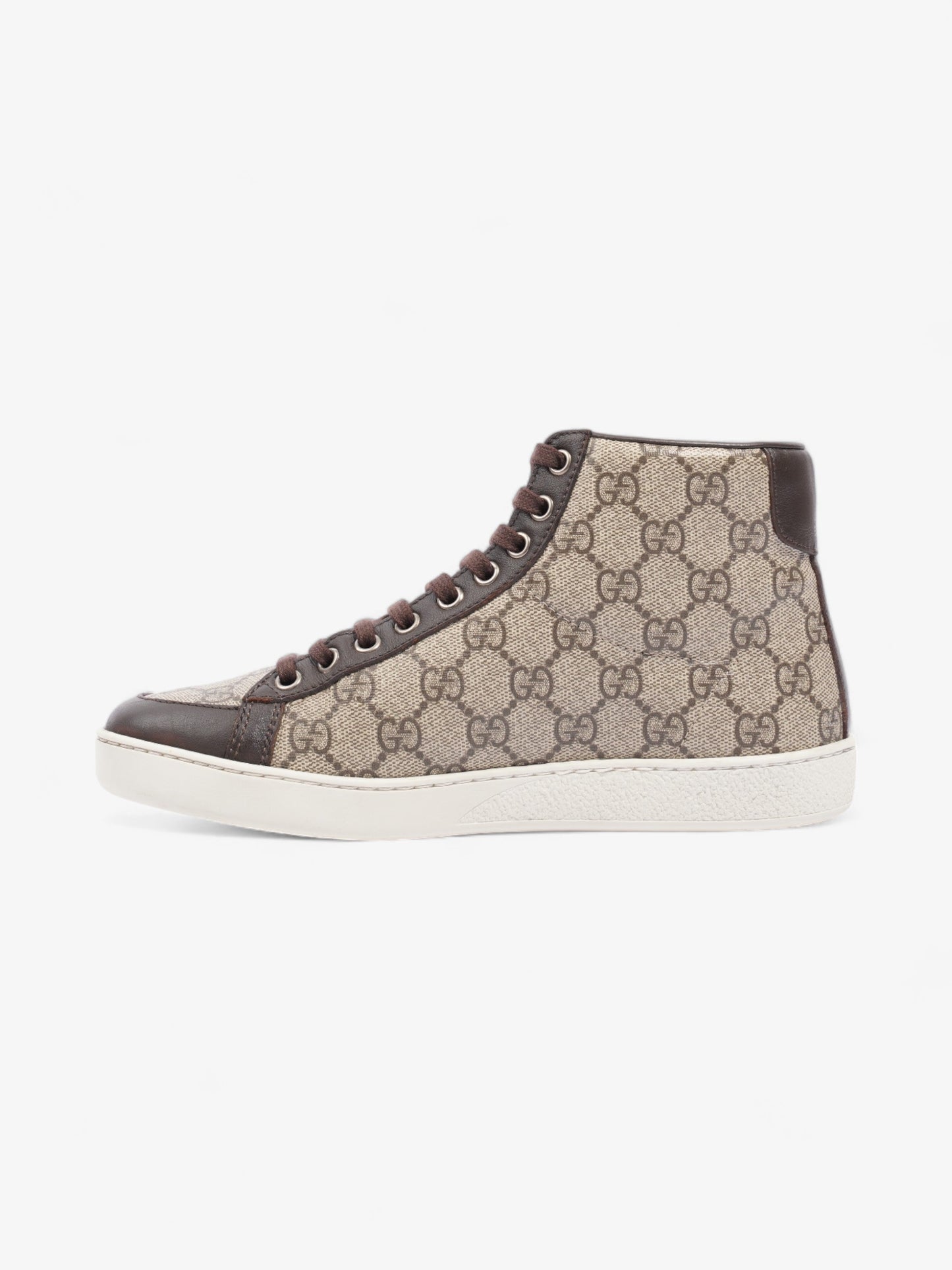 Gucci High Top Sneakers Beige And Ebony GG Supreme / Brown Coated Canvas EU 37 UK 4