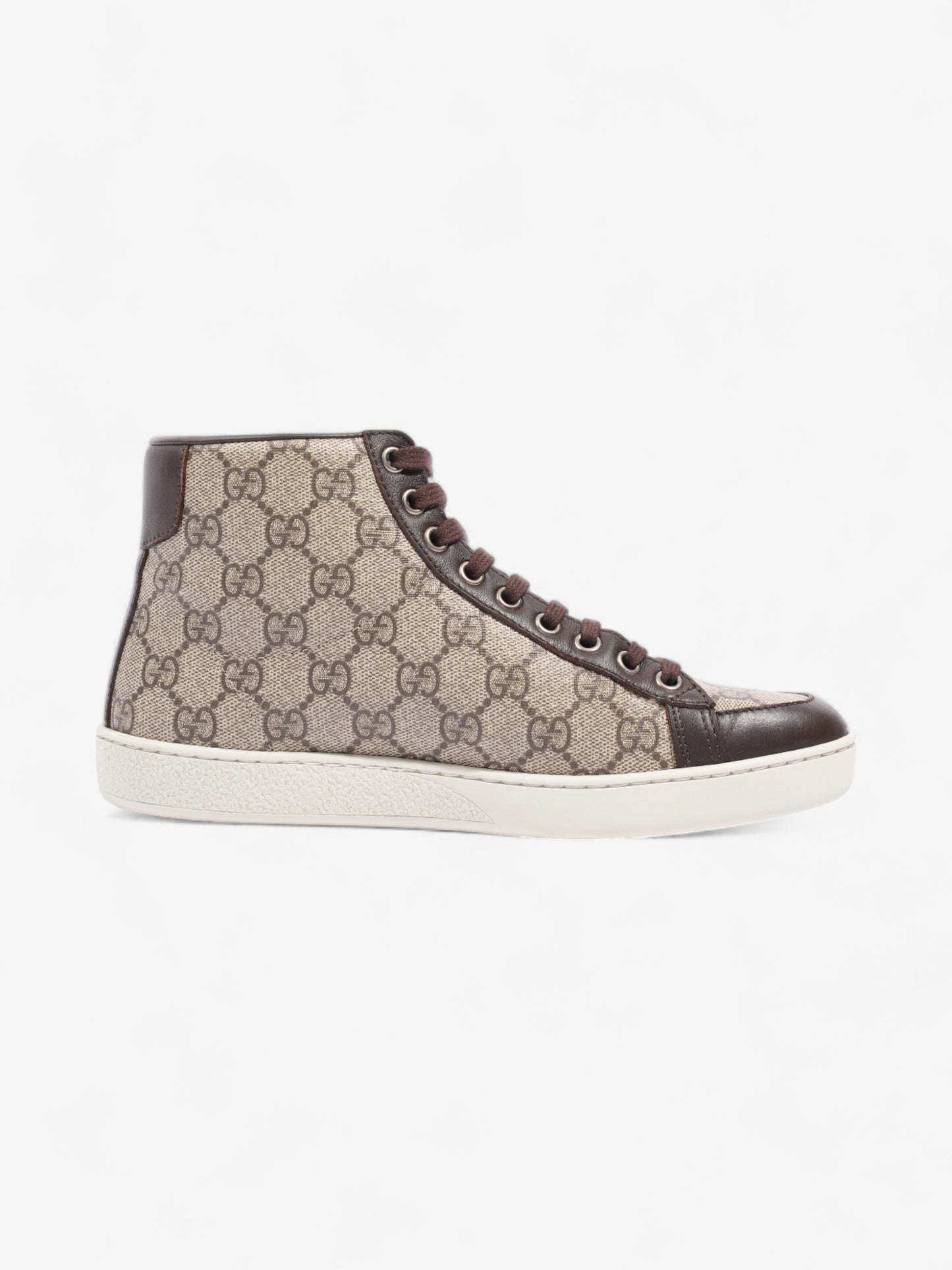 Gucci High Top Sneakers Beige And Ebony GG Supreme / Brown Coated Canvas EU 37 UK 4