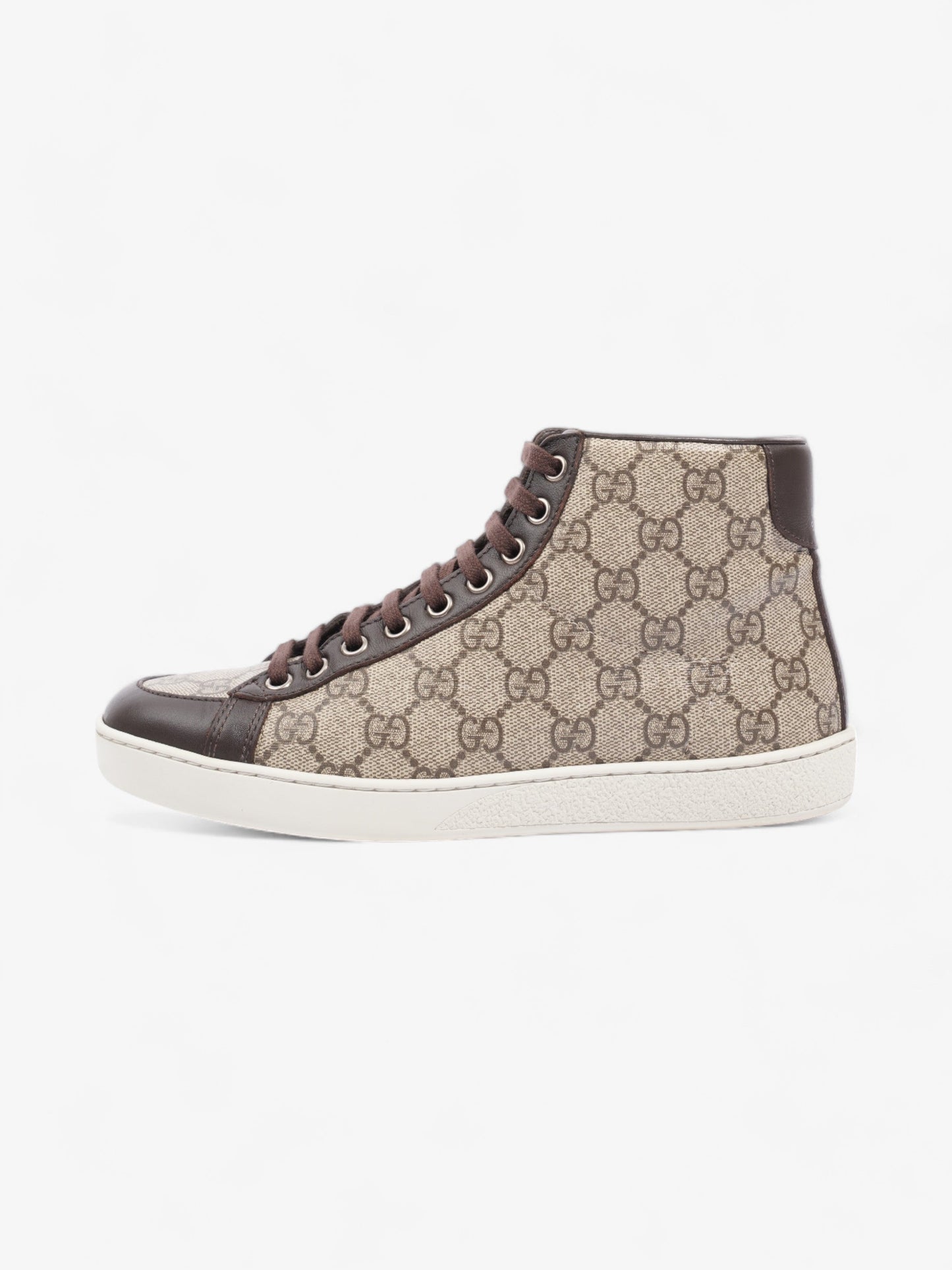 Gucci High Top Sneakers Beige And Ebony GG Supreme / Brown Coated Canvas EU 37 UK 4