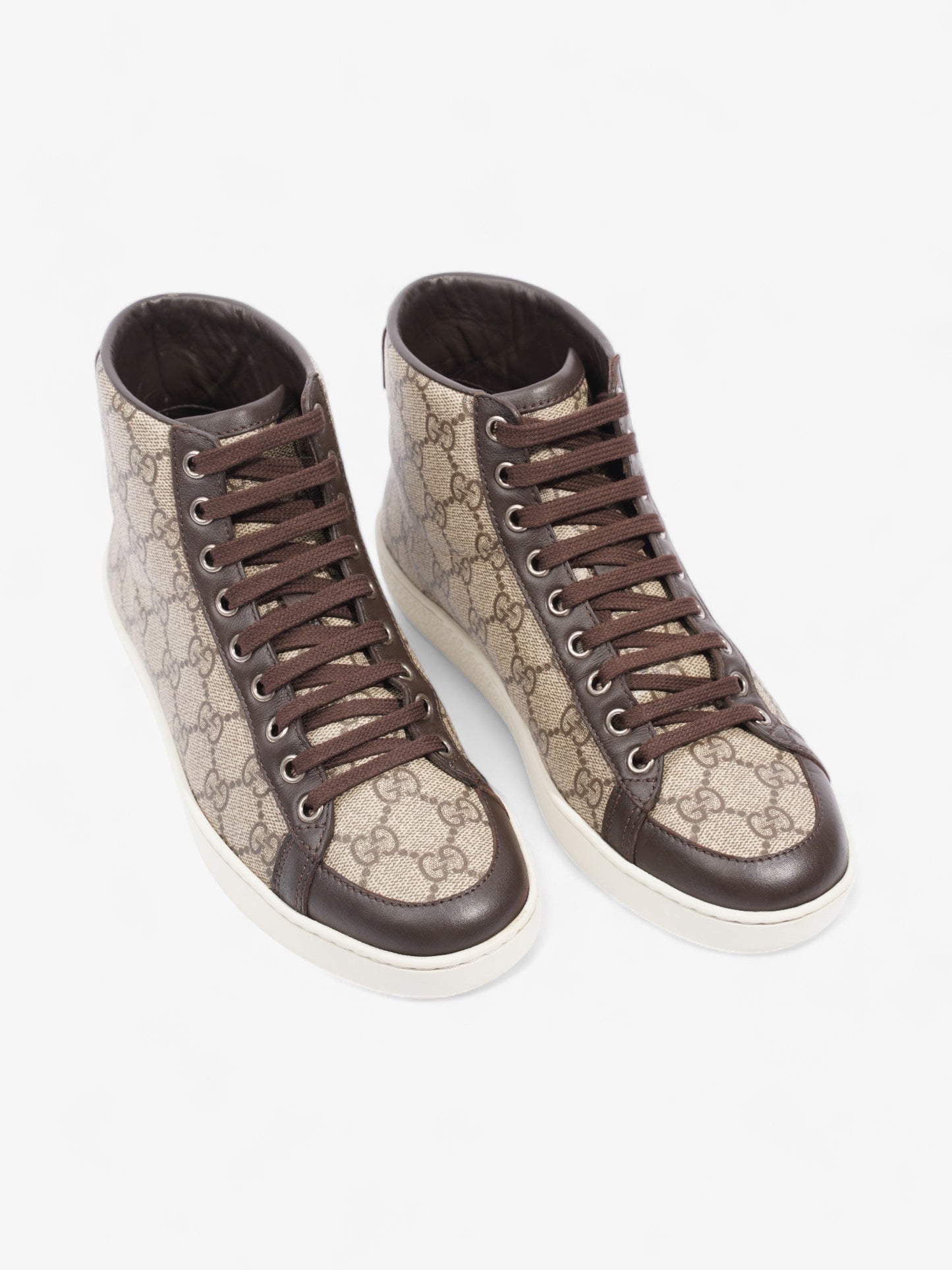 Gucci High Top Sneakers Beige And Ebony GG Supreme / Brown Coated Canvas EU 37 UK 4