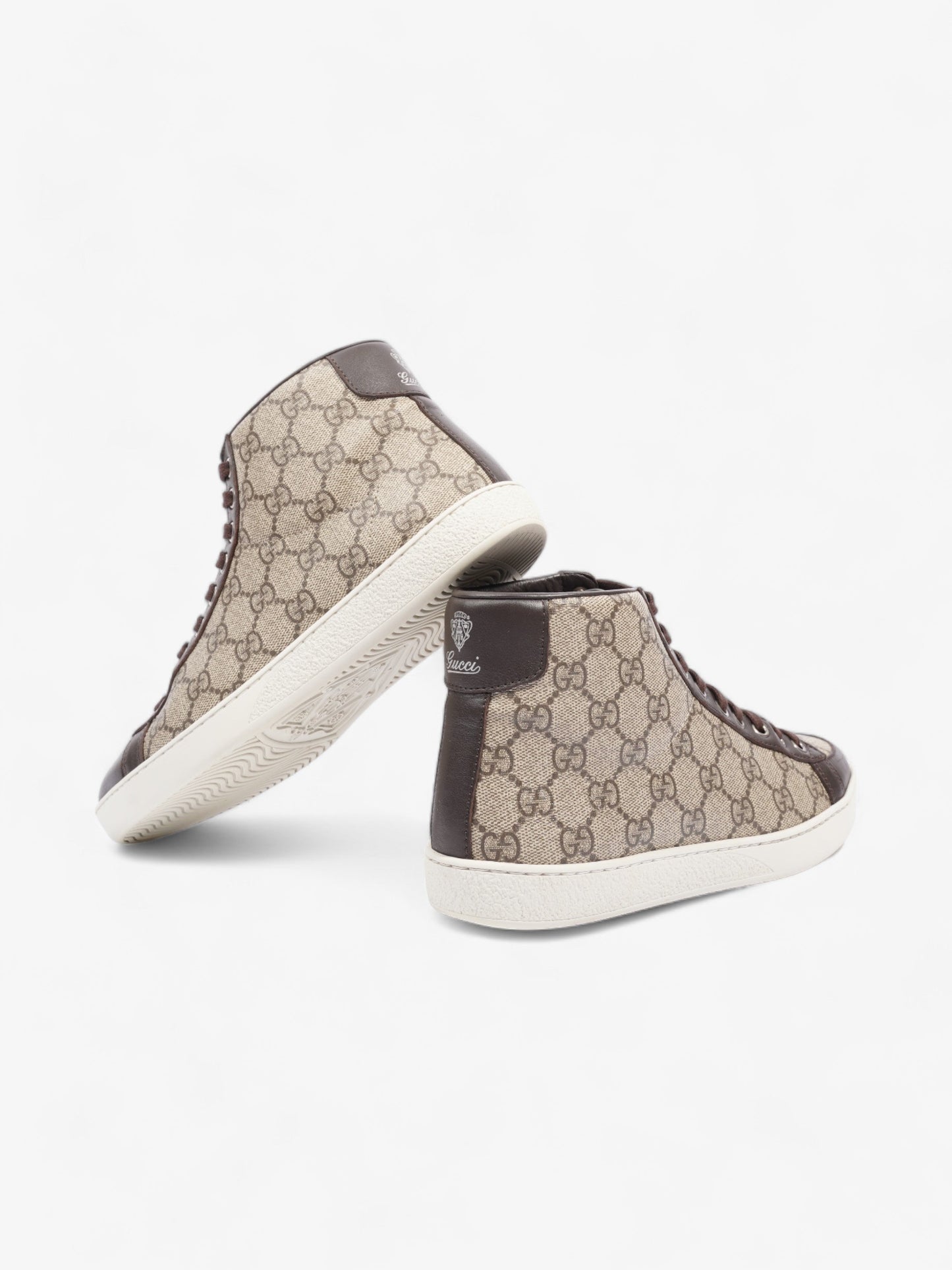 Gucci High Top Sneakers Beige And Ebony GG Supreme / Brown Coated Canvas EU 37 UK 4