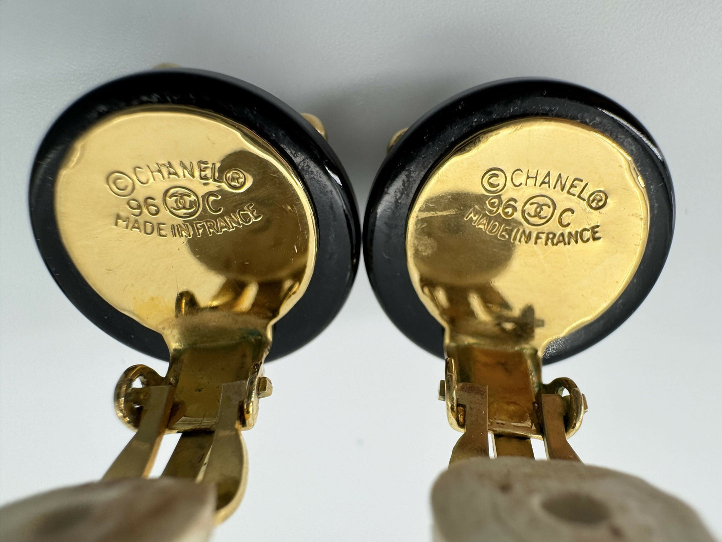 Chanel Vintage 96C Resin Dot Black Bean Clip-on Earrings