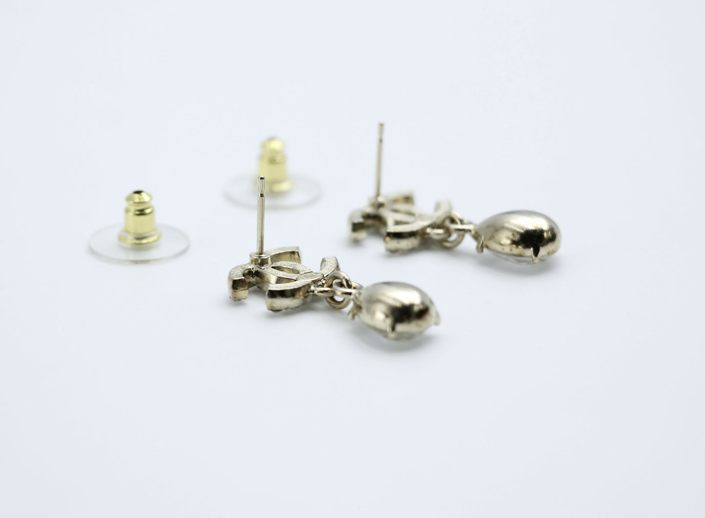 Chanel C19A Rhinestone CC Drop Dangle Stud Earrings