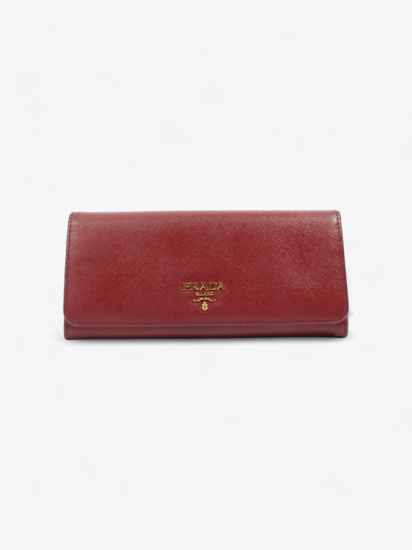 Prada Continental Wallet Burgundy / Gold Saffiano Leather