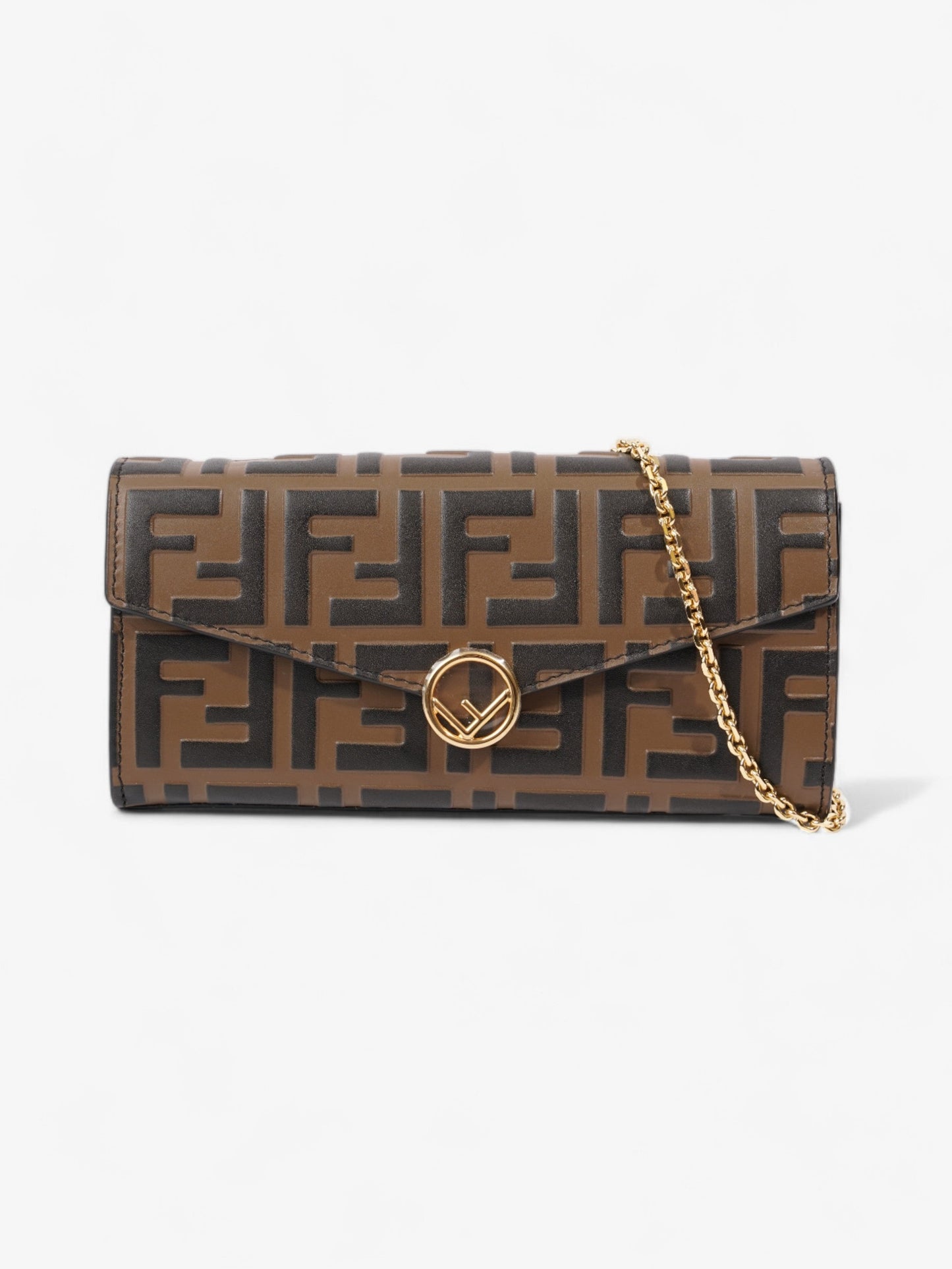 Fendi FF Circle Continental With Chain Brown / Black Calfskin Leather