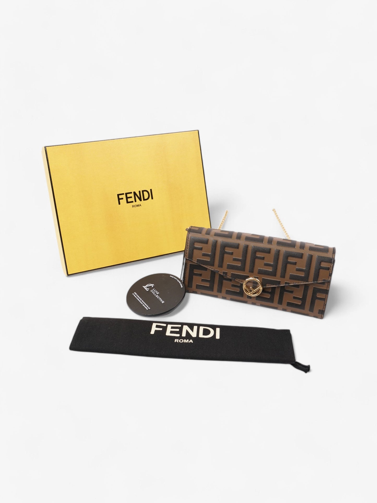 Fendi FF Circle Continental With Chain Brown / Black Calfskin Leather