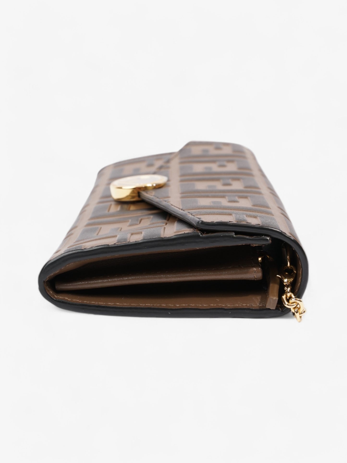 Fendi FF Circle Continental With Chain Brown / Black Calfskin Leather