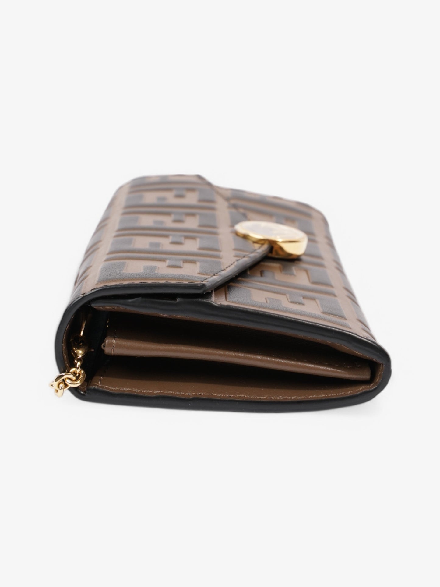 Fendi FF Circle Continental With Chain Brown / Black Calfskin Leather