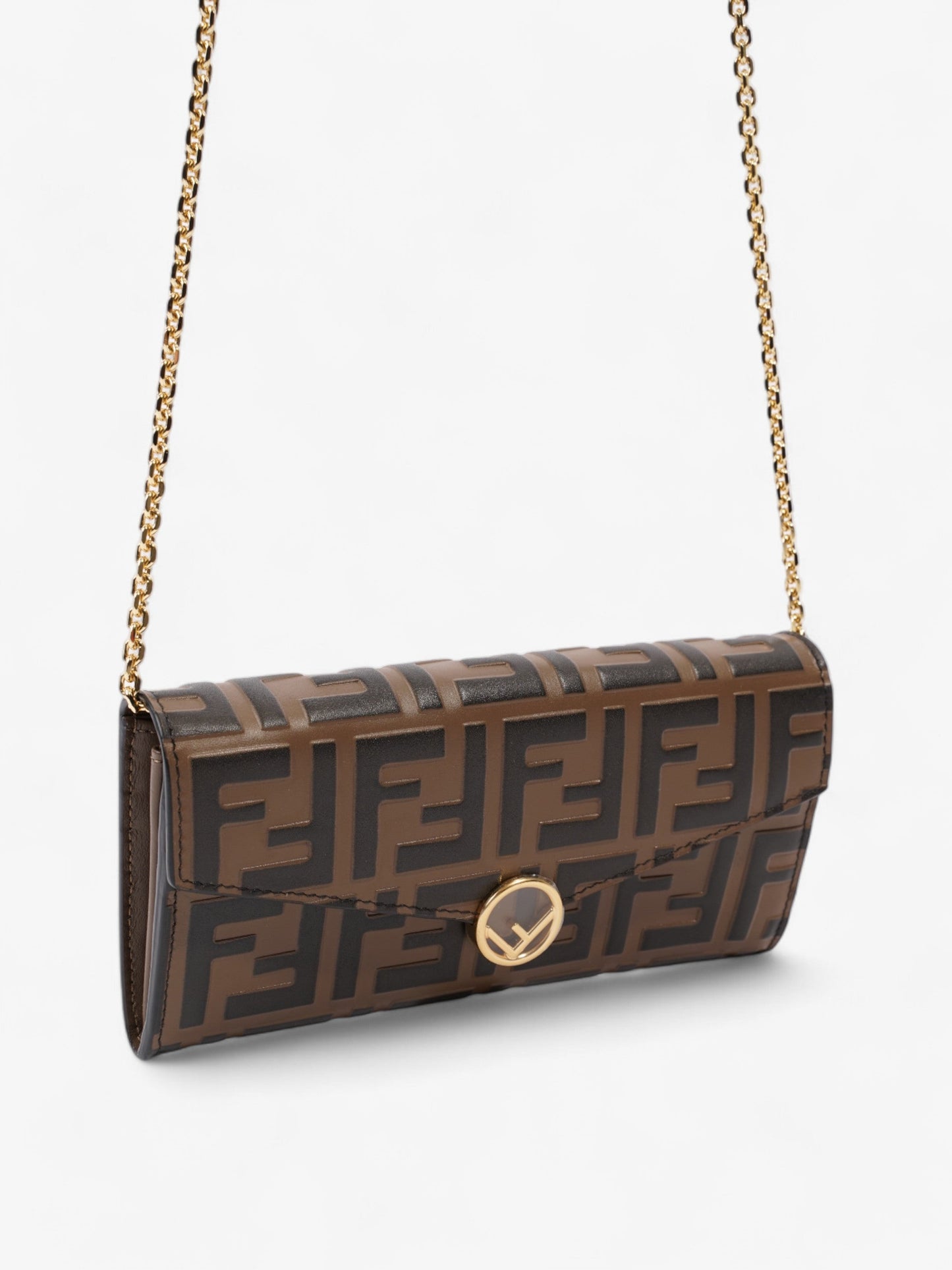 Fendi FF Circle Continental With Chain Brown / Black Calfskin Leather