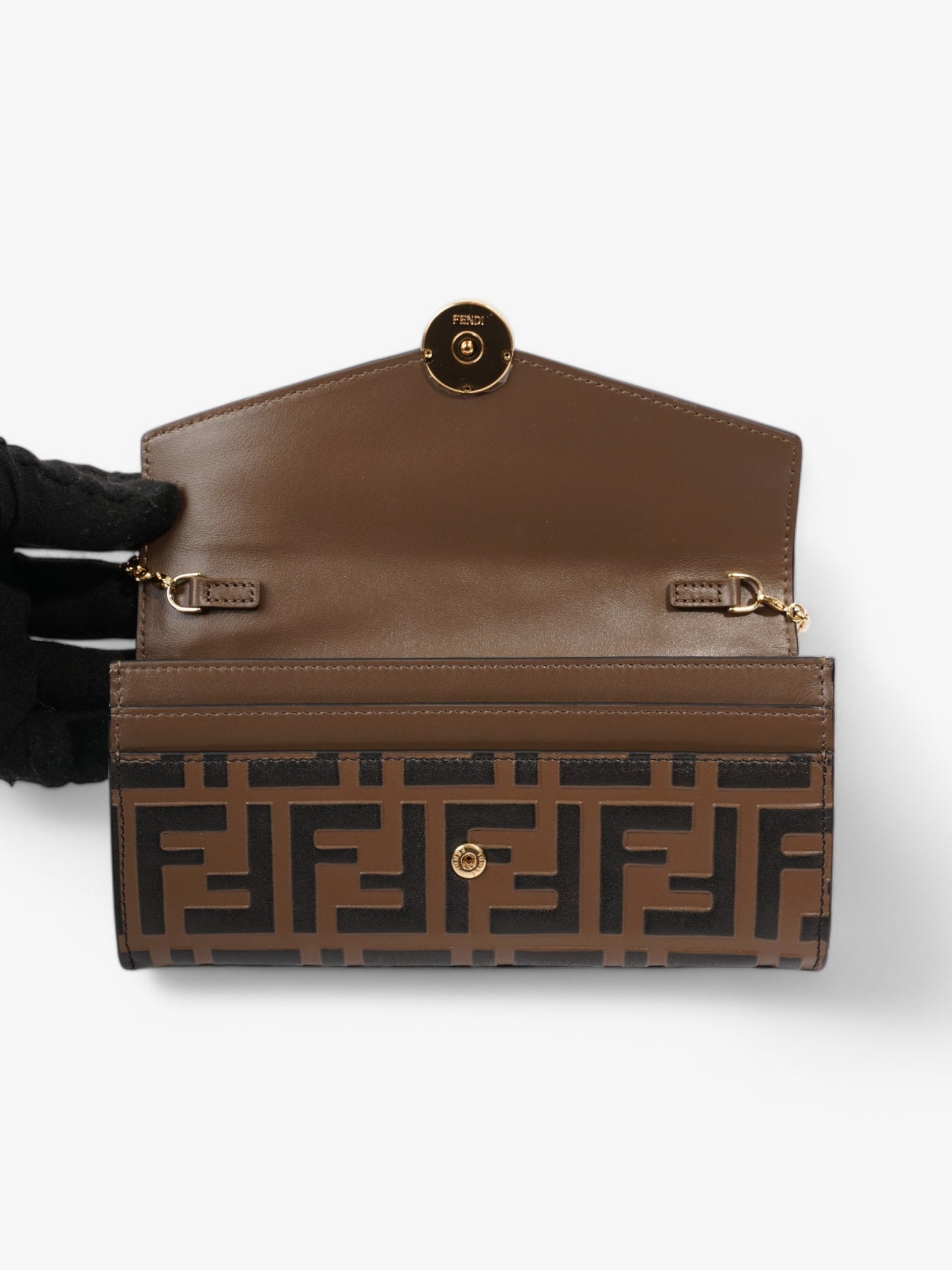 Fendi FF Circle Continental With Chain Brown / Black Calfskin Leather