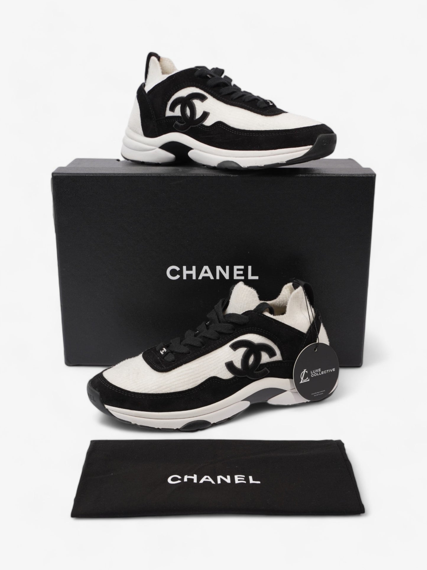 Chanel CC Logo Sneakers Black / White Fabric EU 38 UK 5