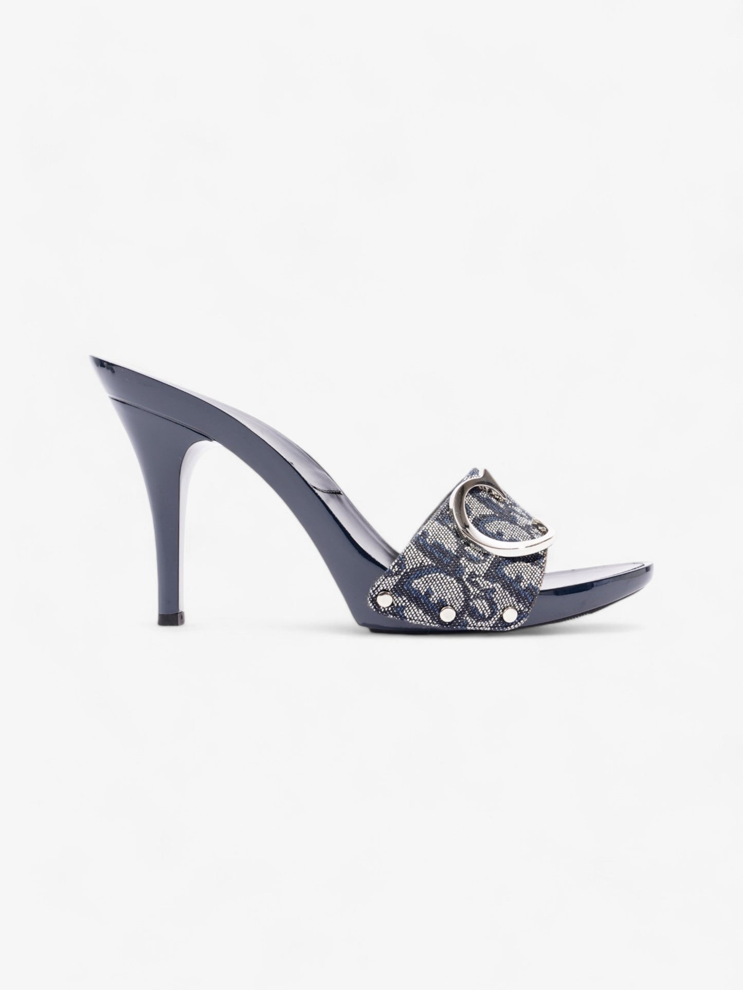 Christian Dior Monogram CD Buckle Heels 80 Navy Monogram Cloth EU 40 UK 7