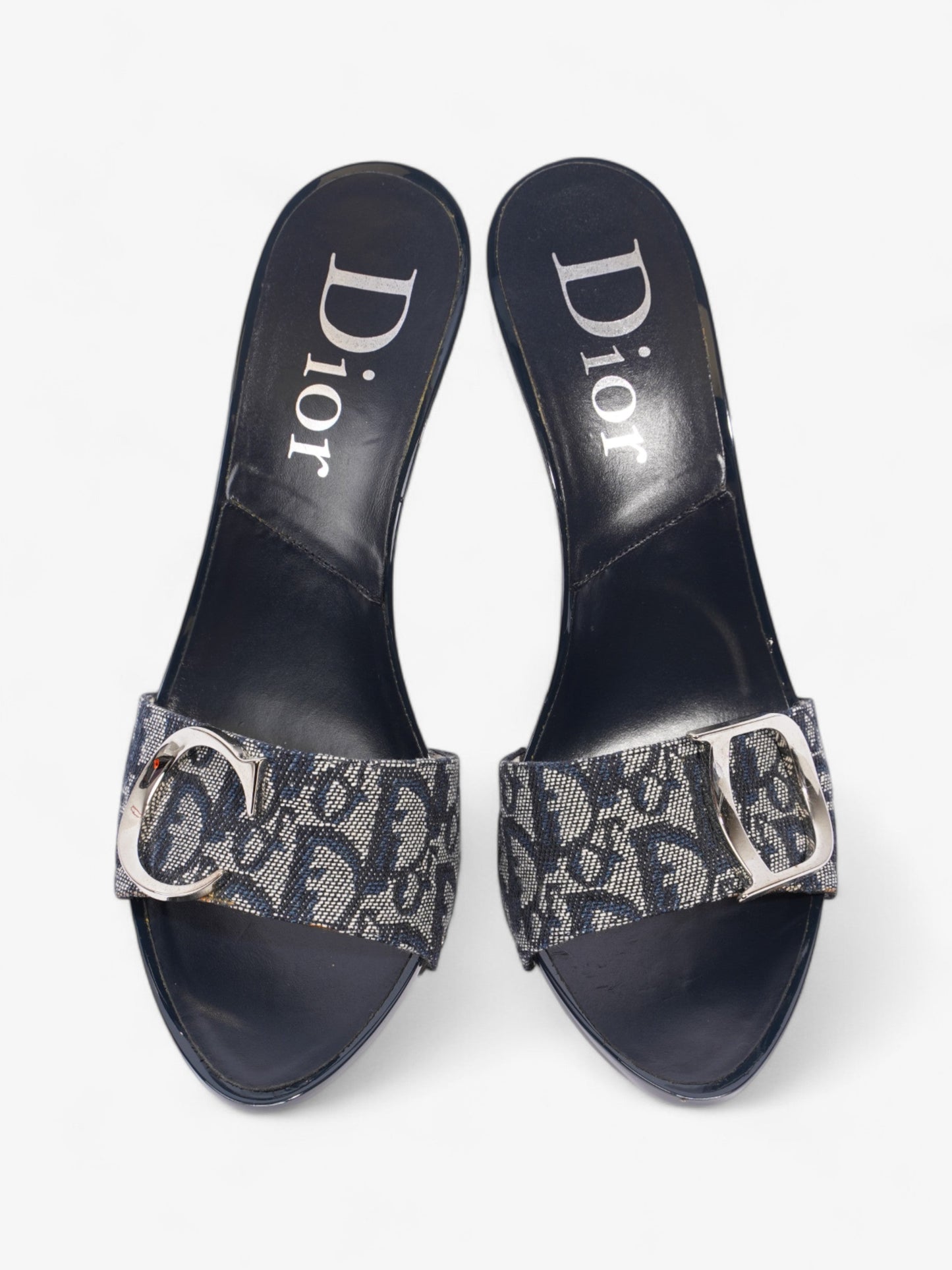 Christian Dior Monogram CD Buckle Heels 80 Navy Monogram Cloth EU 40 UK 7