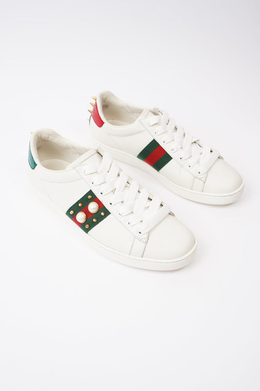 Gucci Ace Studded  White  / Green / Red Leather EU 39 UK 6