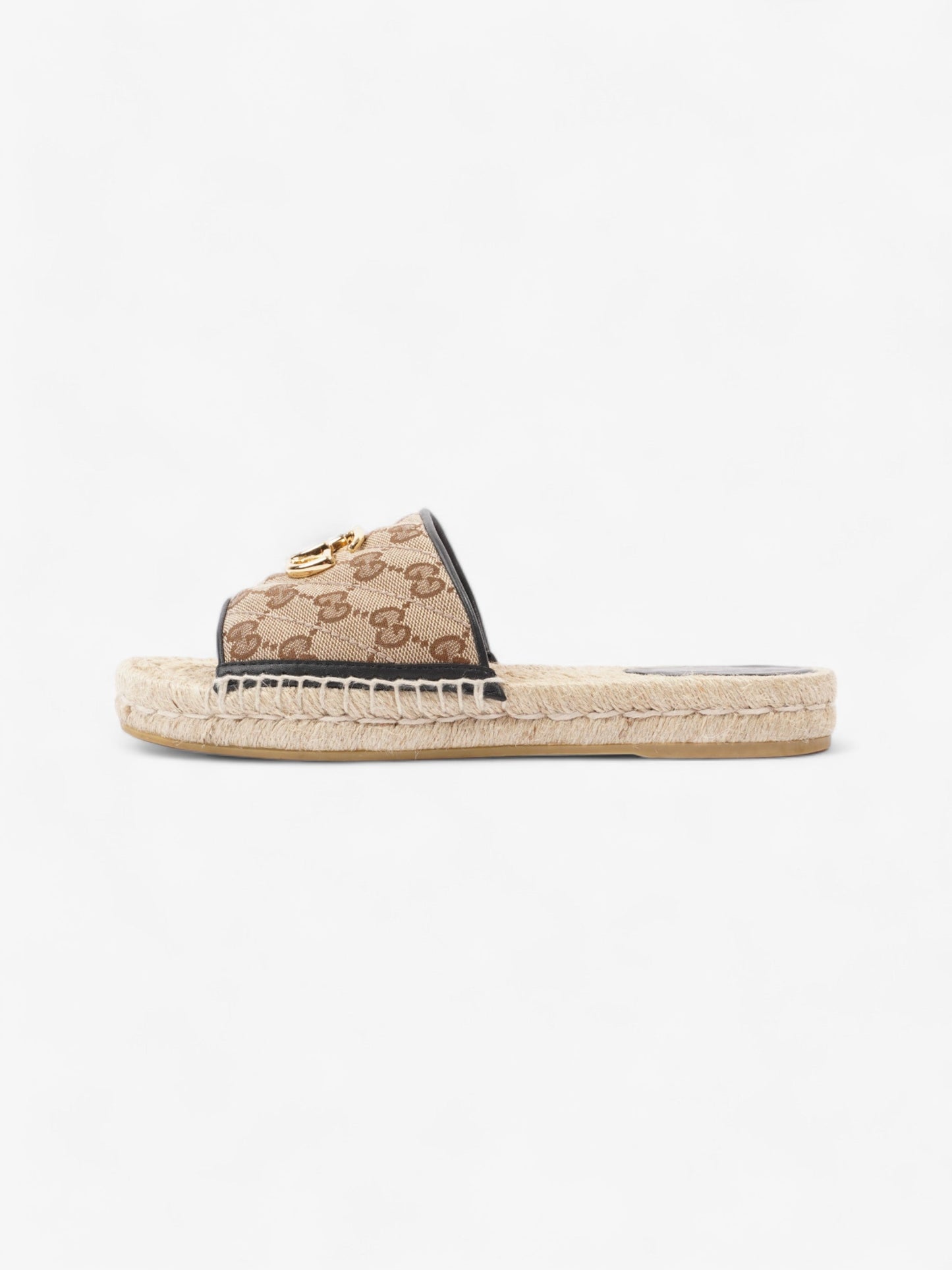 Gucci GG MATELASSÉ CANVAS ESPADRILLE SANDAL Beige Monogram / Black Canvas EU 38.5 UK 5.5