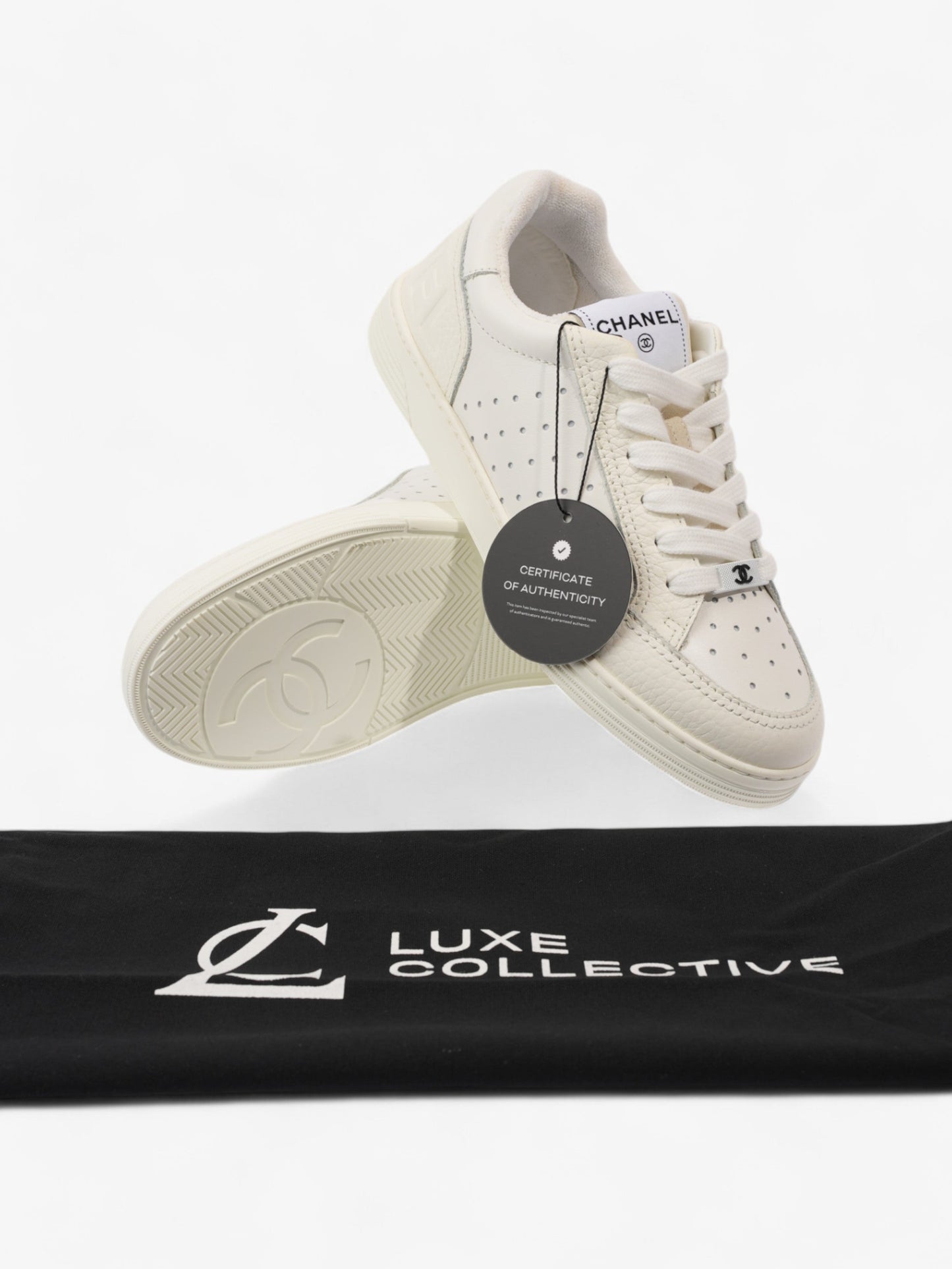 Chanel Perforated Low Top Sneakers White Leather EU 37 UK 4