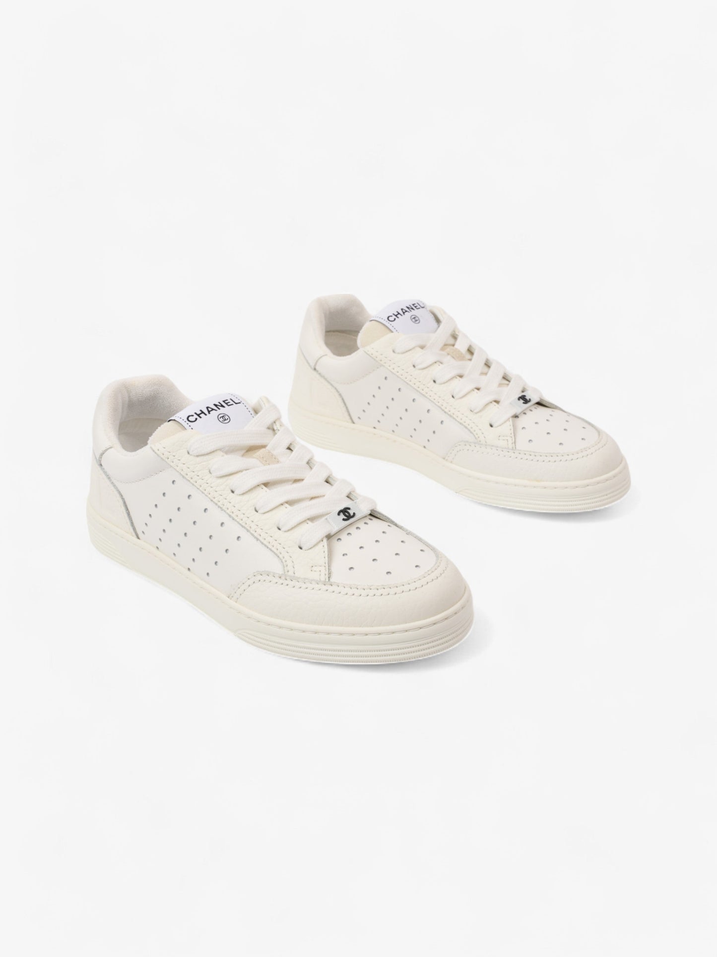 Chanel Perforated Low Top Sneakers White Leather EU 37 UK 4