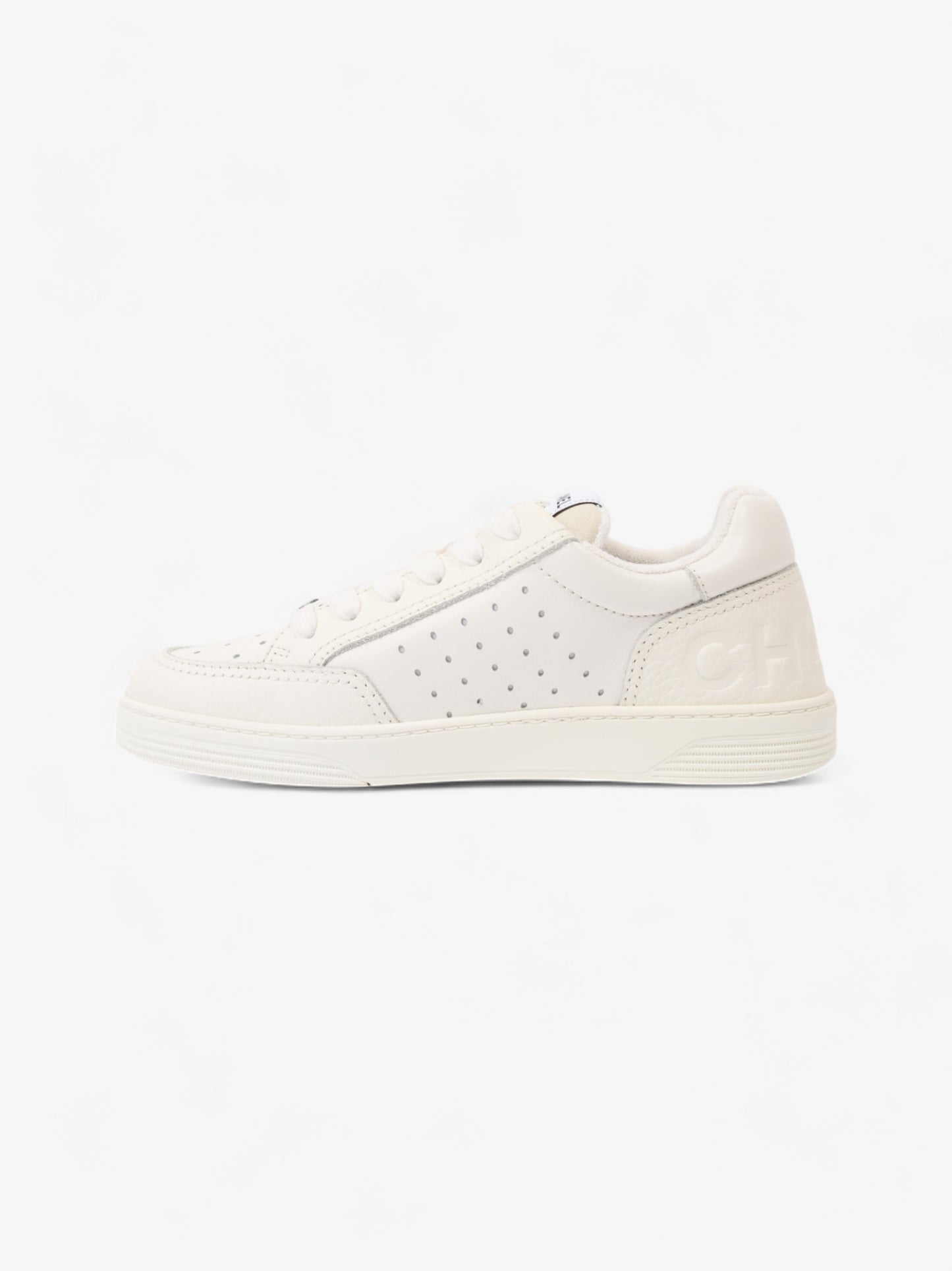 Chanel Perforated Low Top Sneakers White Leather EU 37 UK 4