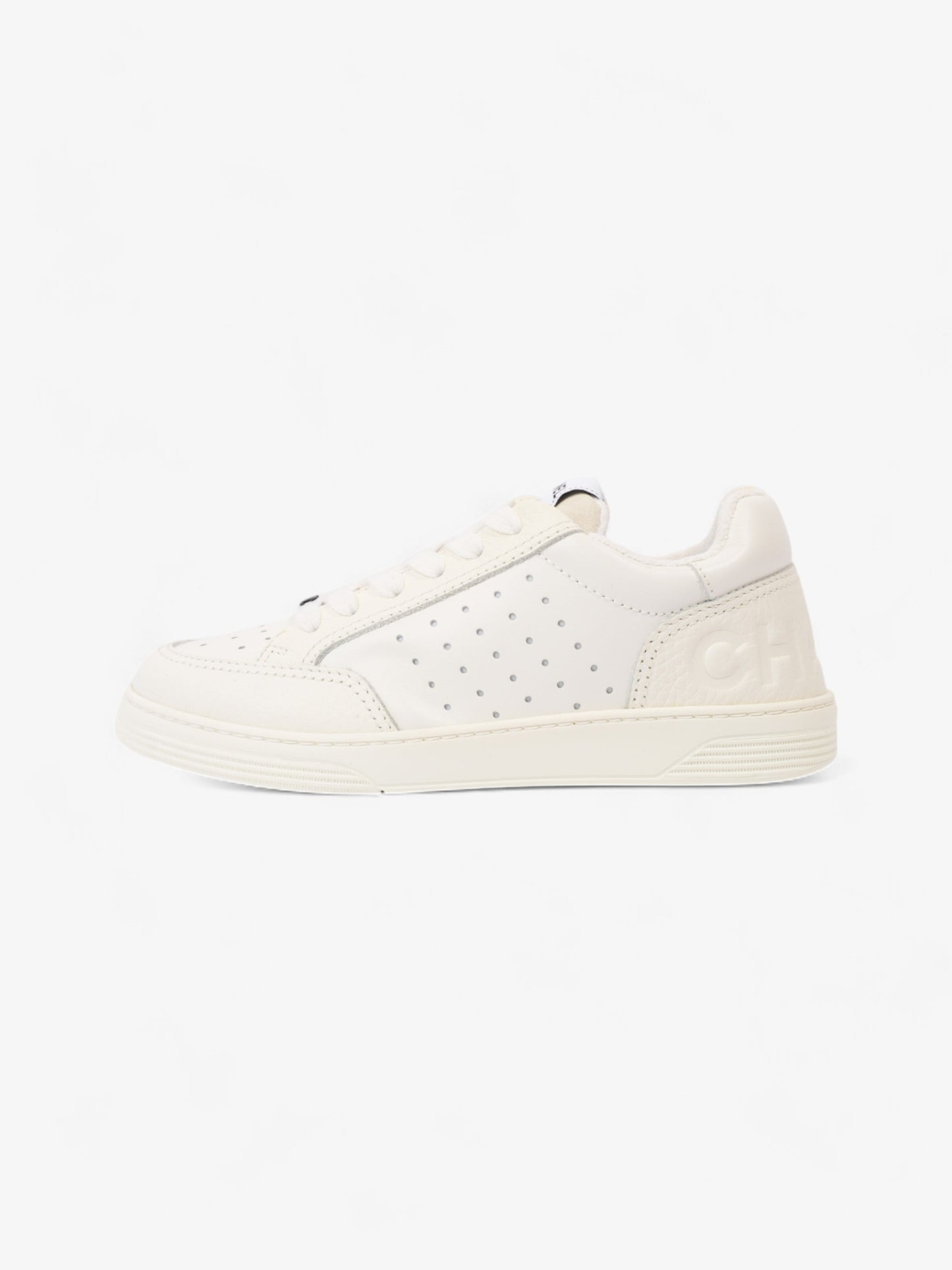 Chanel Perforated Low Top Sneakers White Leather EU 37 UK 4