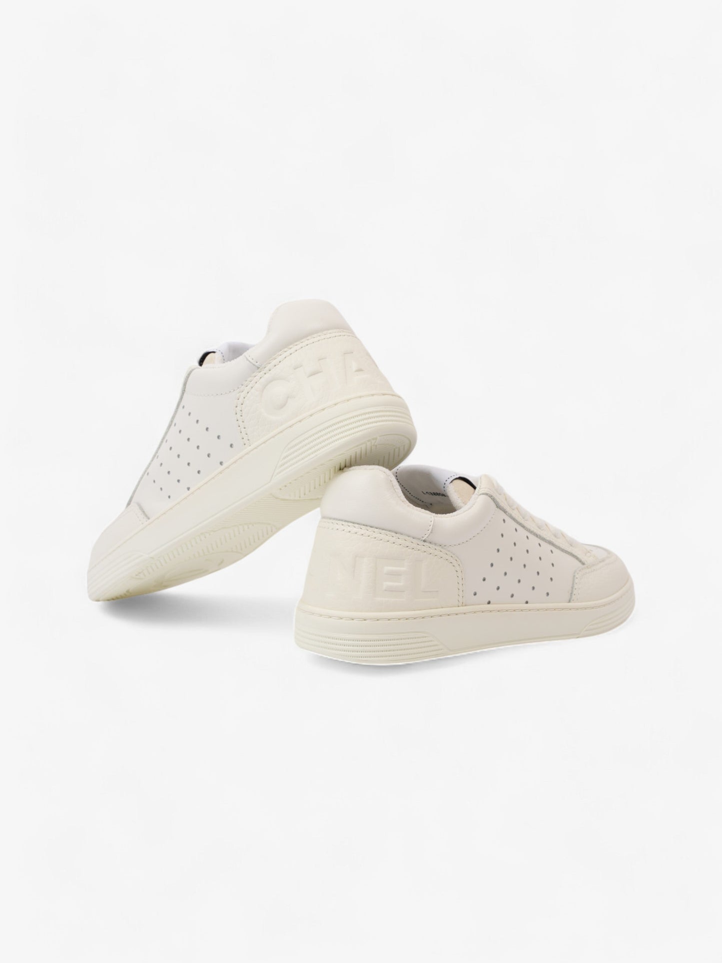 Chanel Perforated Low Top Sneakers White Leather EU 37 UK 4